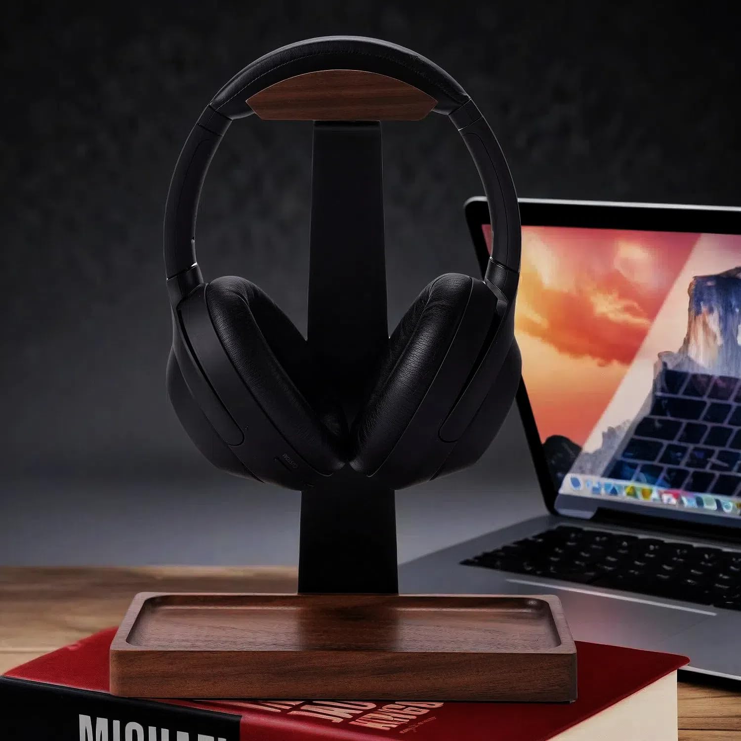 Soporte para auriculares de madera de nogal y aluminio, soporte universal para auriculares modelo A