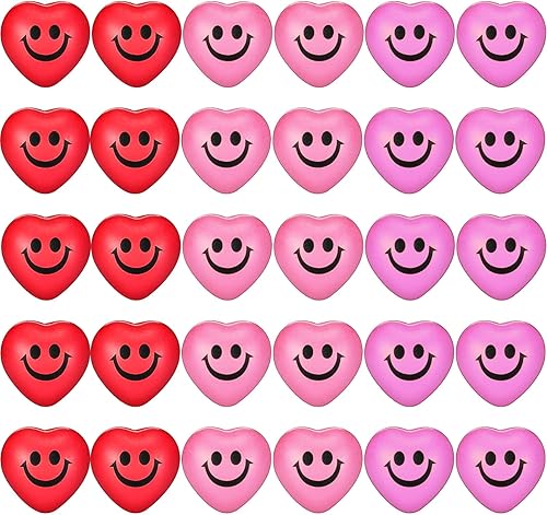 30 bolas antiestrés con forma de corazón, bolas sonrientes para apretar, mini bola facial, alivio del estrés en forma de corazón para recuerdos de