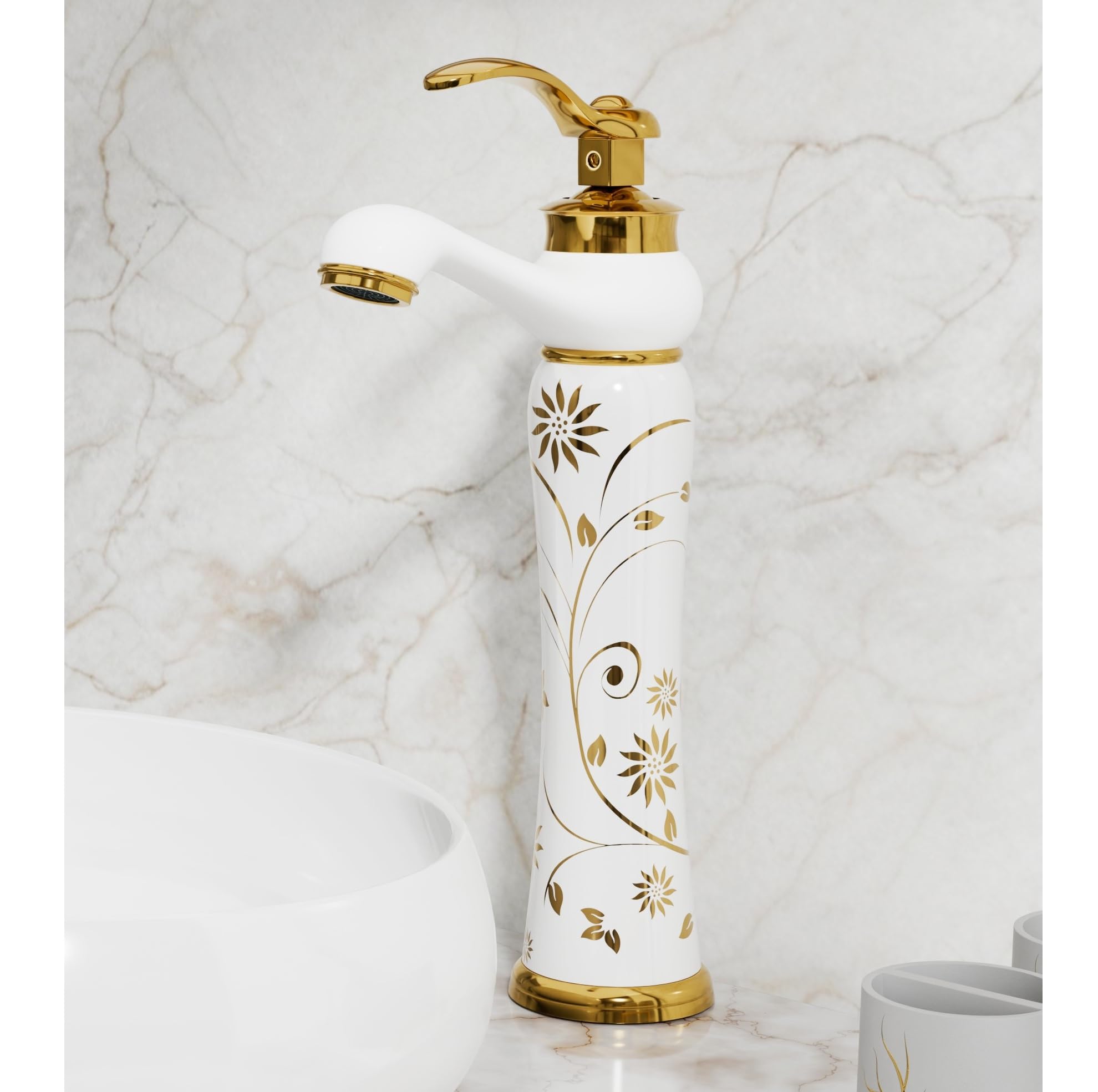 B BACKLINEBasin Mixer Tap | Bathroom Basin Faucet | Pillar tap for Basin | Hot & Cold Basin Taps for Bathroom & Livingrooms (White Gold Long Body)