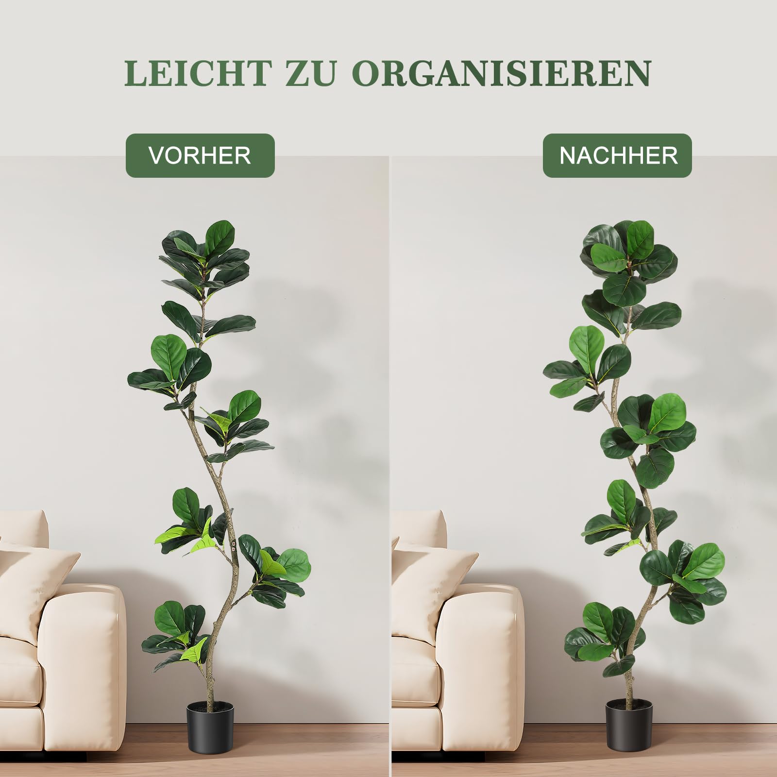 London Boutique Pianta Ficus Lyrata Artificiale Realistica – Albero Decorativo con Vaso Nero, Foglie Naturali, Ideale per Casa, Ufficio, Interni ed Esterni, Regalo Inaugurazione – 42 Foglie – Altezza