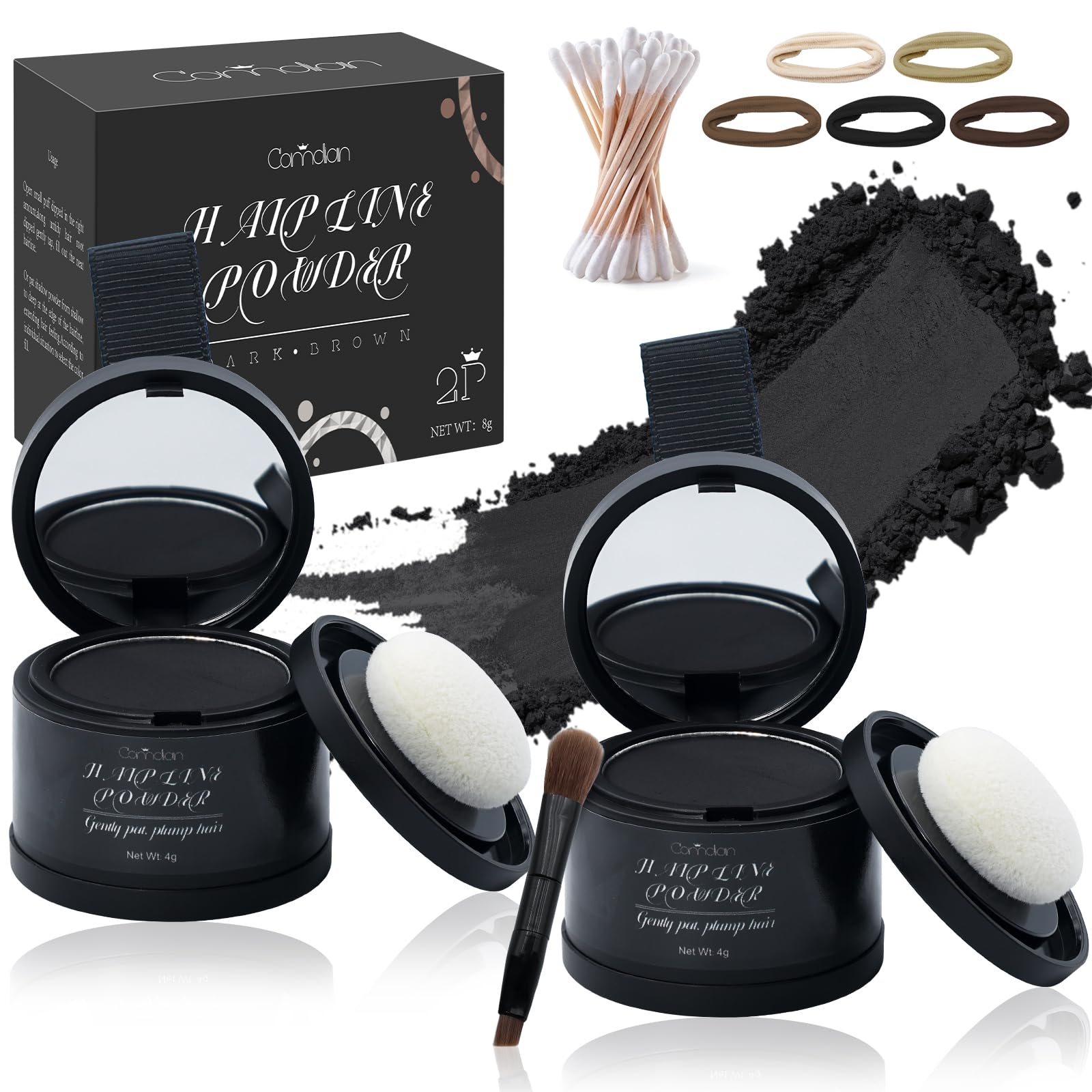 2 Pack Hairline Powder for Women and Men, Used to Root Touch Up Hair Color, Thinning and Gray Hair Coverage and Bald Spots Coverage, Dark Black