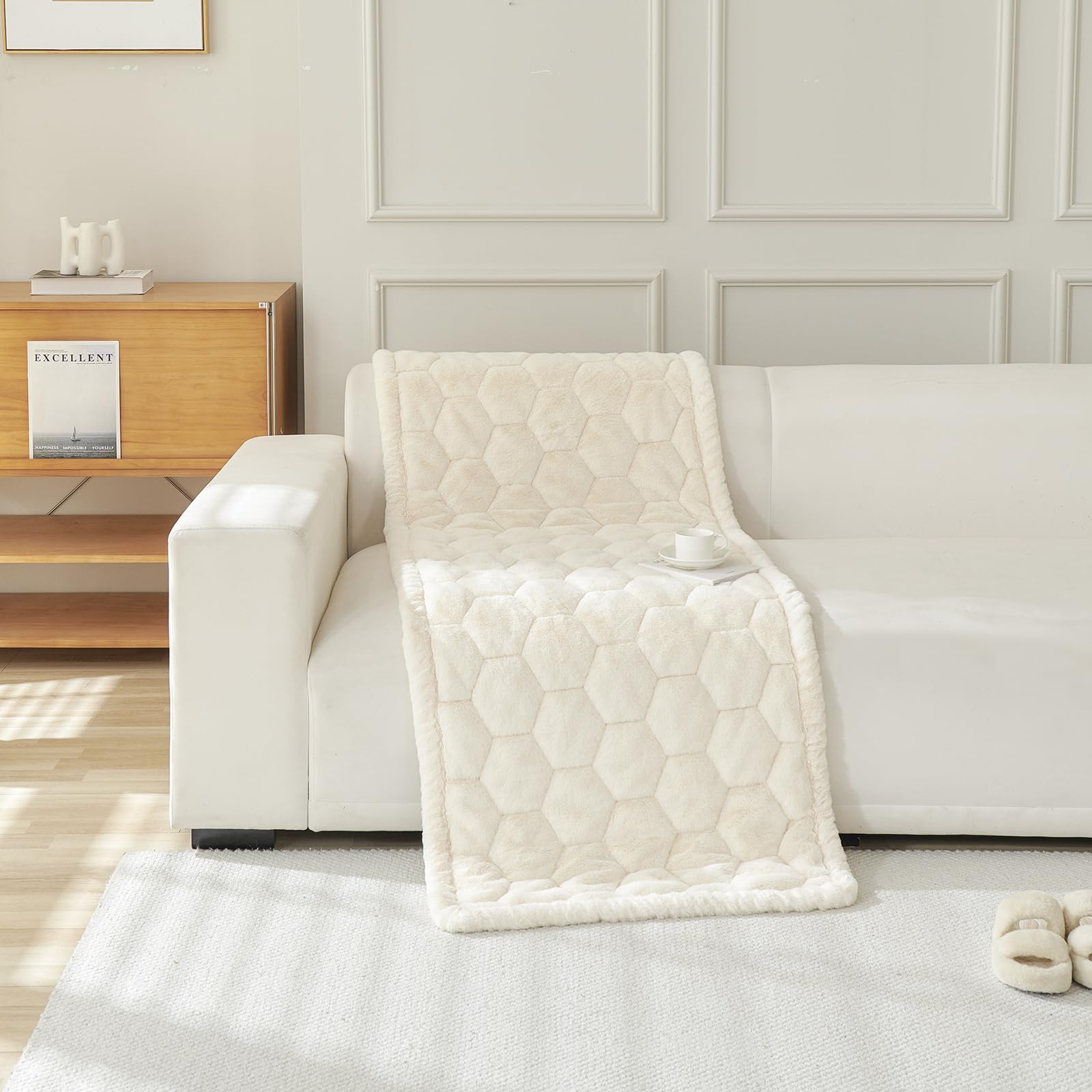 GKXLH Nuevo Fundas de Sofa Grueso - Suave Franela Universal Funda de Sofa 2, 3, 4 plazas, Antideslizante Funda de Sofa Lavable, funda de sofa chaise longue Protector de muebles (Beige Blanco,70x150cm)
