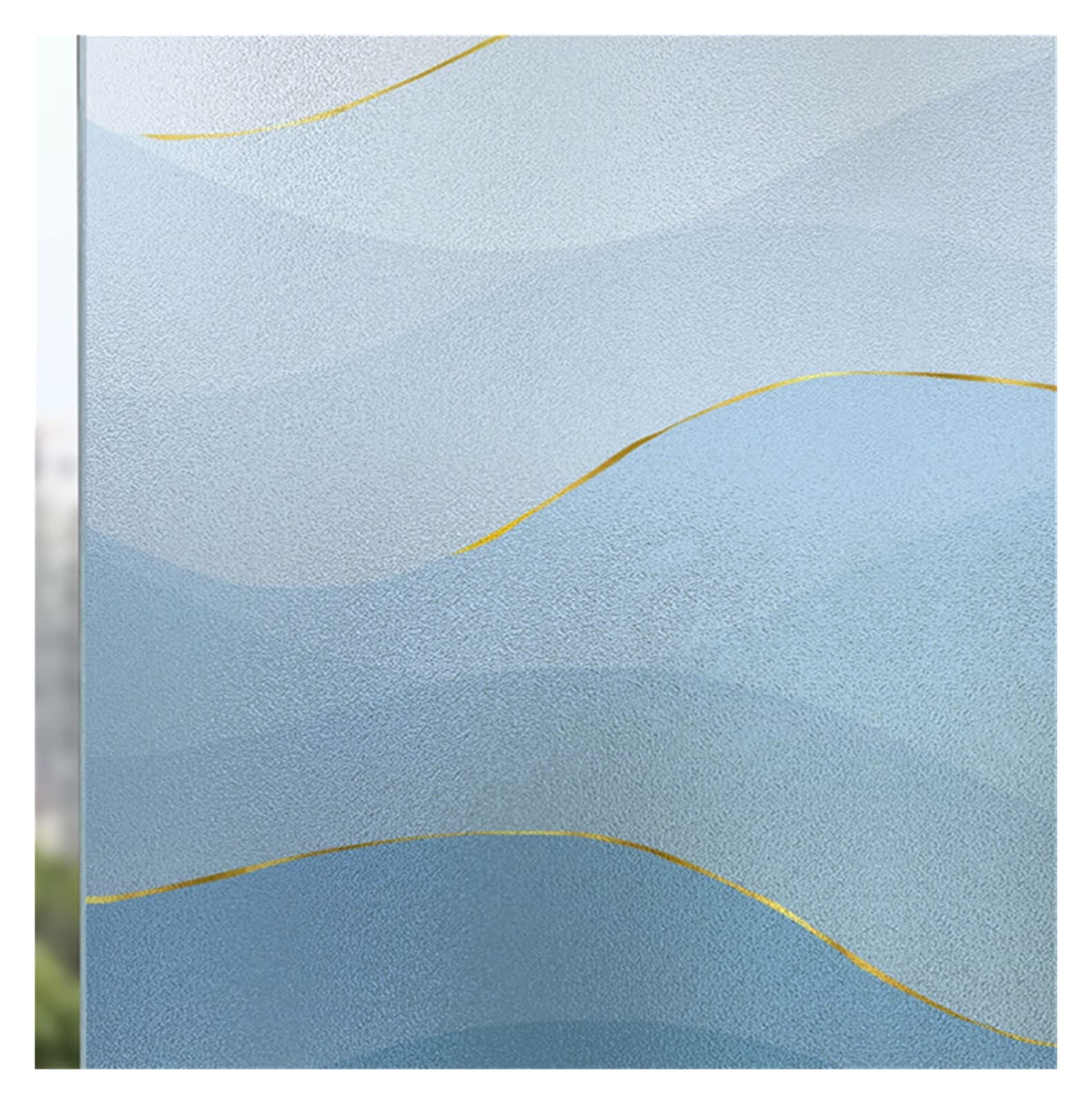 Window Film Flower plant pattern window frosted glass sticker opaque toilet anti-lighting bathroom film shading paper(Blue wave,80x100cm)