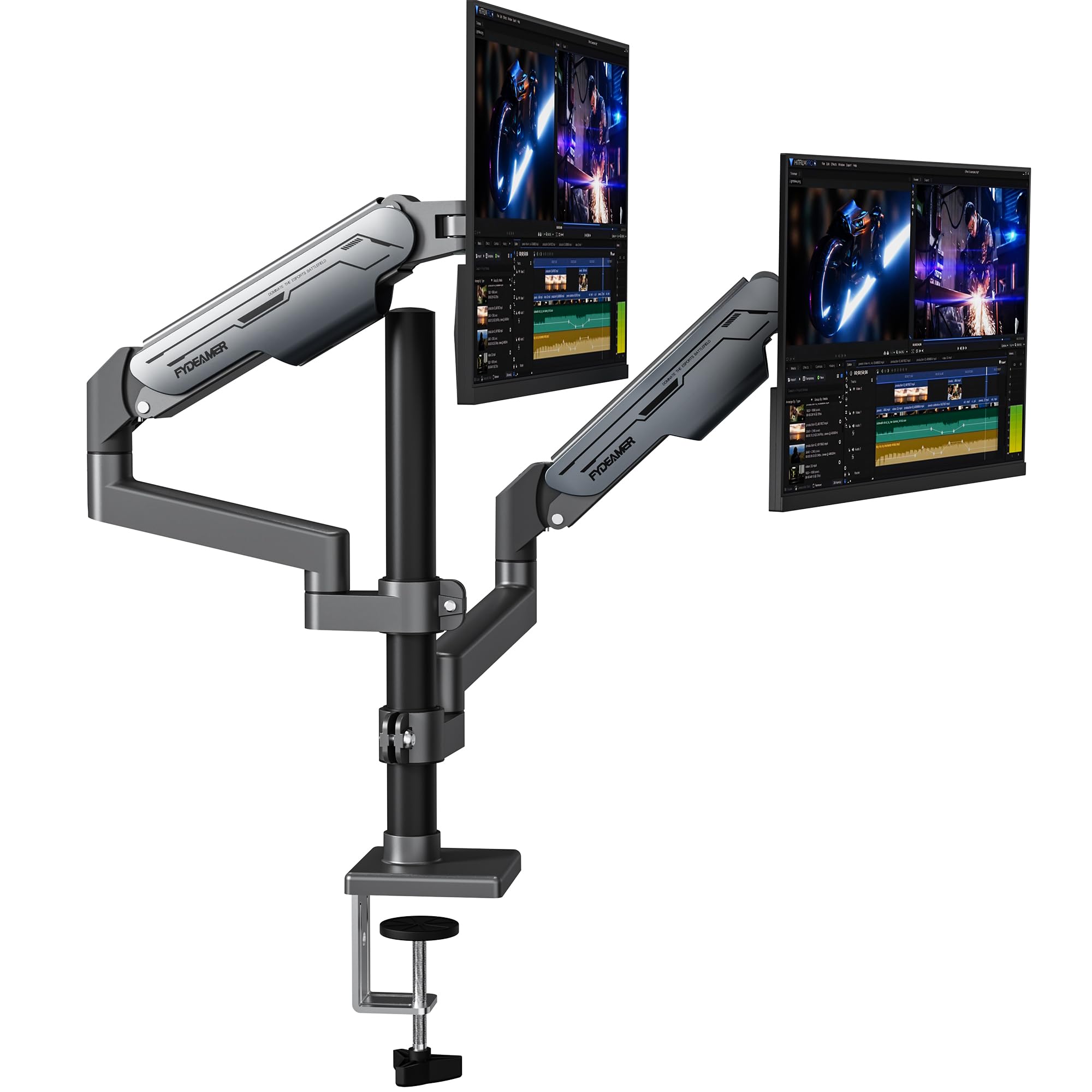 Fydeamer Dual Monitor Halterung, Monitor Arm mit Gasdruckfeder Höhenverstellbar Neigbar Schwenkbar, Bildschirmhalterung für 17-32 Zoll bis 9 kg, Verstellbarer VESA-Ständer 75/100 mm, Schwarz | Strapazierfähige vertikale Doppelhalterung, voll verstellbarer