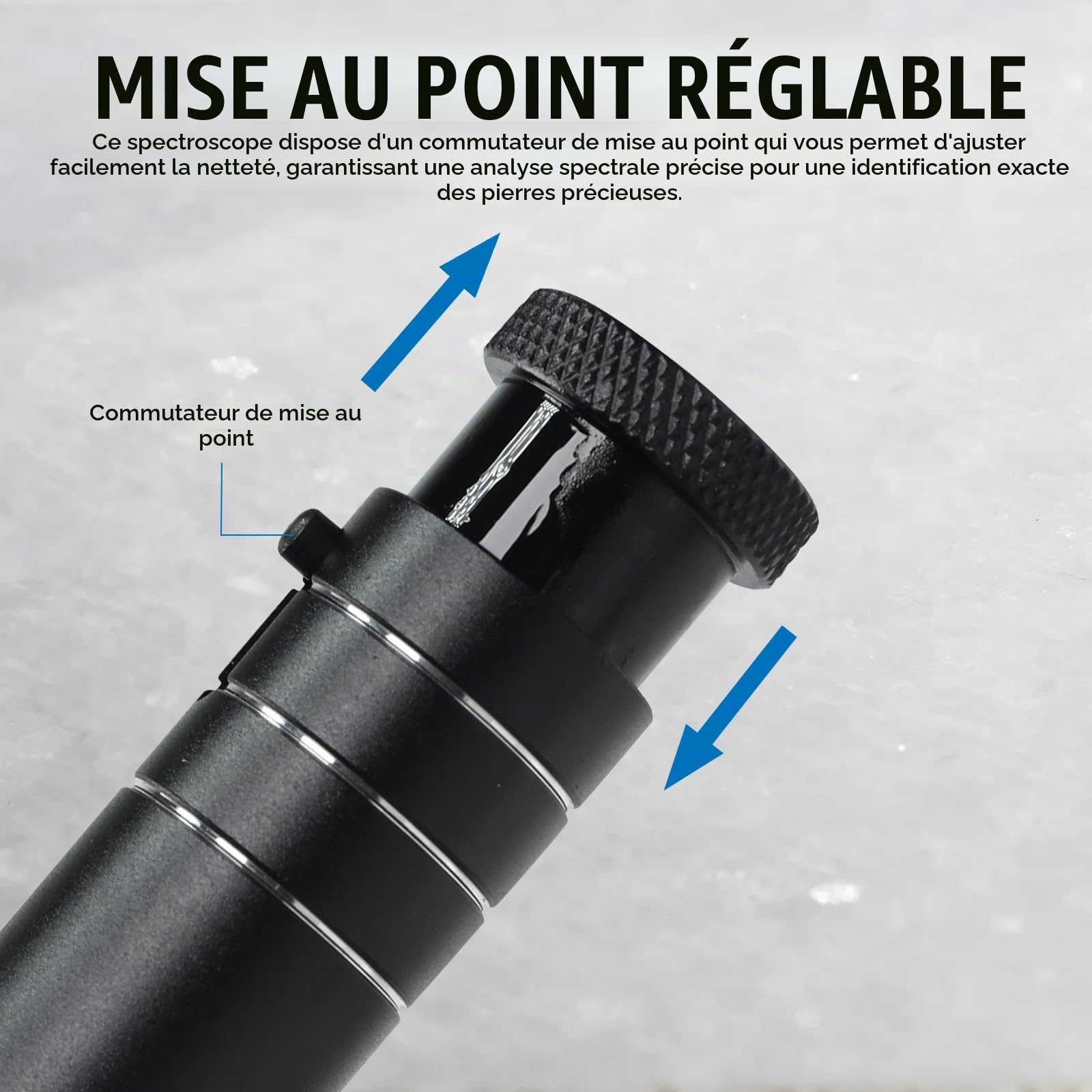 Spectroscope à Prisme 10mm pour Gemmologie, avec Mise au Point Réglable, Spectromètre pour Gemmologues, Corps en Aluminium pour Tests Gemmologiques Antiquités et Identification des Pierres Précieuses