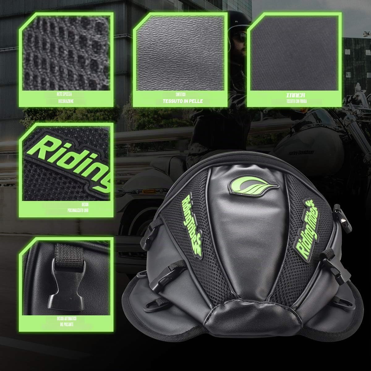 KaTur Borsa da serbatoio per sedile posteriore per moto Borsa da sella di stoccaggio in pelle PU multifunzionale impermeabile per moto Sedile posteriore Accessori per coda super leggera Borse -Nero
