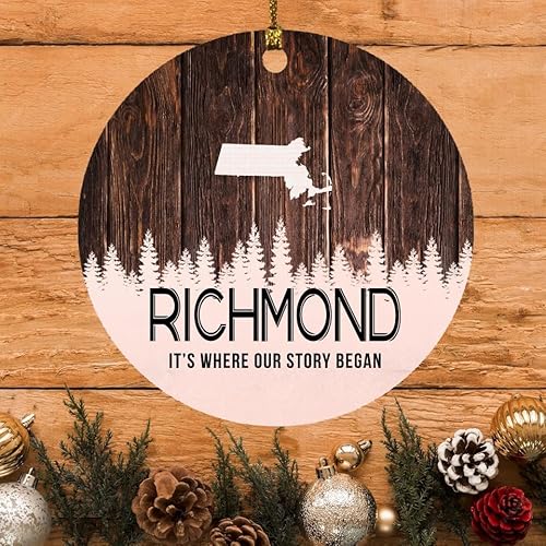 Richmond Ornament Richmond MA Ornaments Massachusetts - It's Where Our Story Began - Vintage Christmas Ornament Gift Round 3"