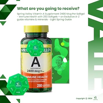 Vitamin A Supplement 2400 mcg, 250 Softgels with Bundle Exclusive Vitamins & Minerals - A to Z - Better Ligth&Spring Guide
