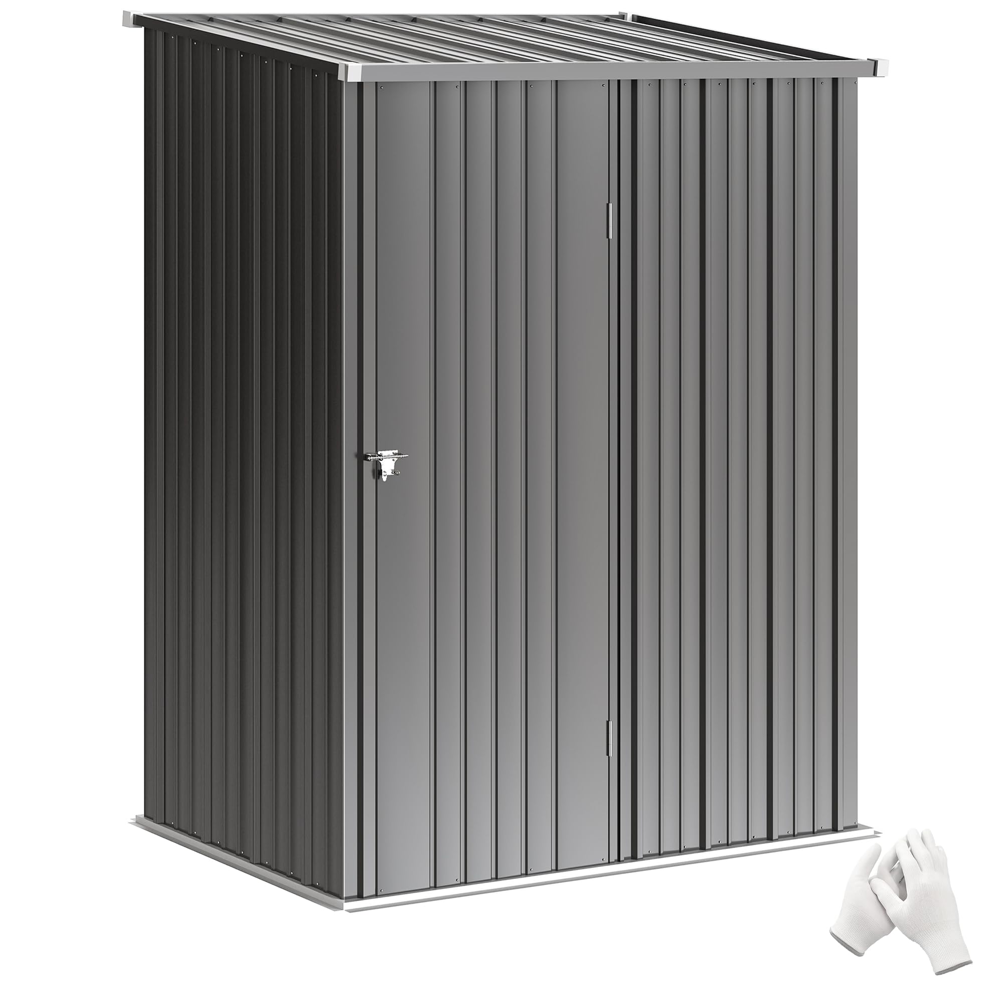 Outsunny Black 5Ft X 3Ft Lean To Garden Shed, Metal Outdoor Storage Shed With Single Lockable Door, Tool Storage Shed For Garden, Patio,