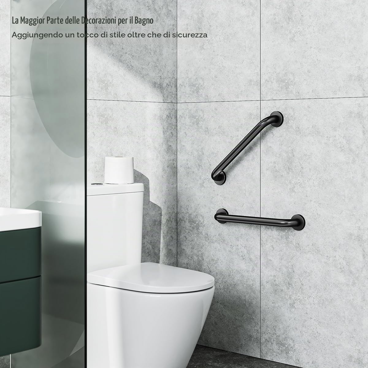 FANHAO Maniglia Doccia Anziani, 2 Pezzi 41cm Maniglione Bagno Disabili Acciaio Inox 304, Doccia Anziani, Maniglia Bagno, Il Cucina, WC, Vasca Scale Gradini, Mobilità Ridotta - Nero