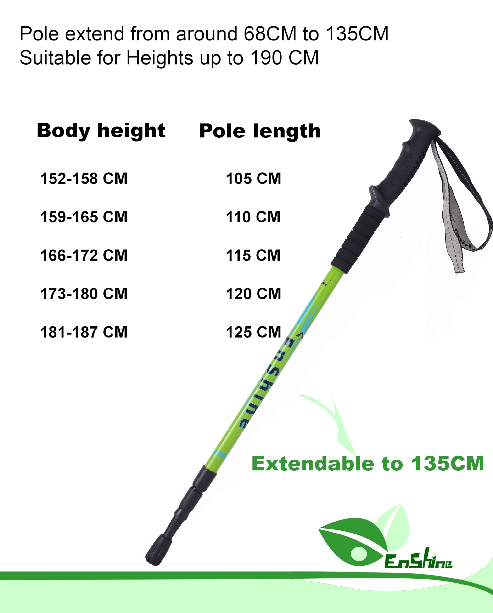 2 X Hikehobby® Antishock With Handle Trekking Walking Hiking Stick Pole (green) - Image 3