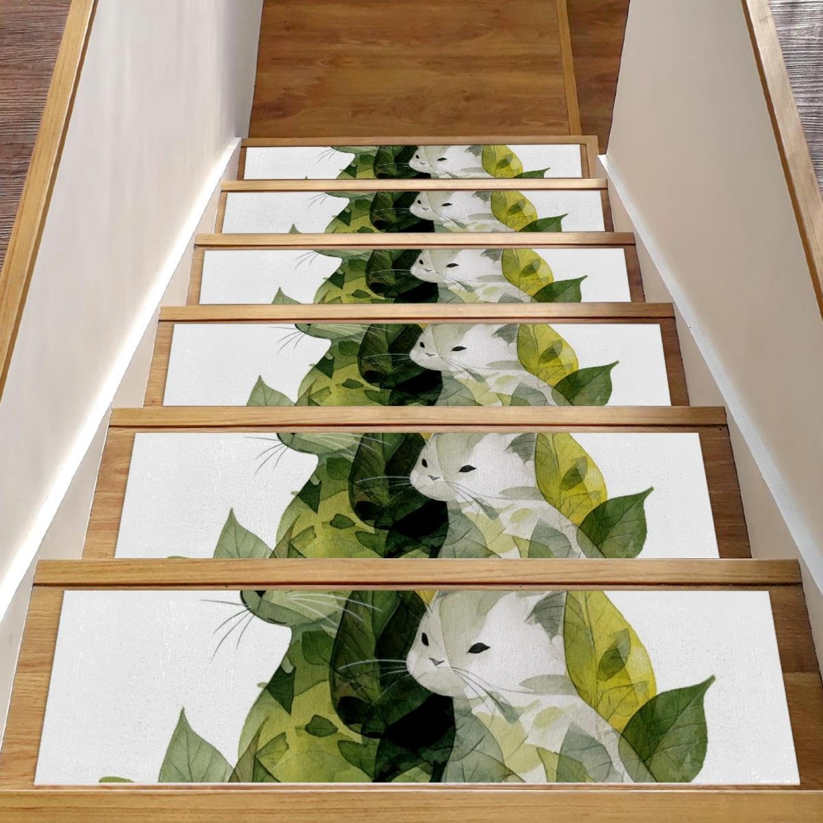 Marches d'escalier antidérapantes en bois Green Leaf (lot de 15) pour la sécurité des chats