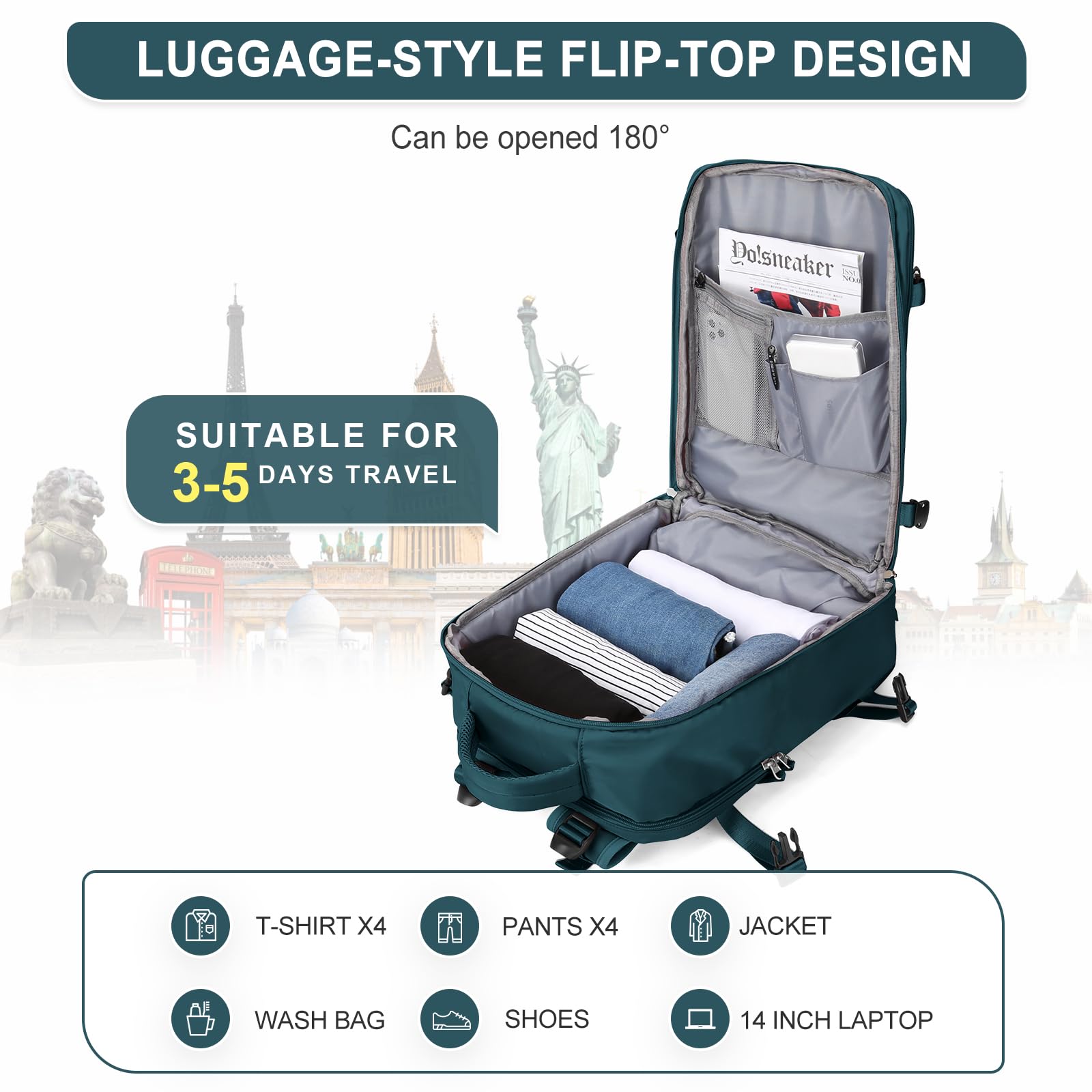 Zaino Bagaglio a Mano Ryanair 40x20x25 Zaino Aereo Borse da Cabina per Easyjet 45x36x20 Zaino da Viaggio donna con porta ricarica USB, Borsa da Viaggio aereo Zaino Computer Impermeabile Casual Daypack