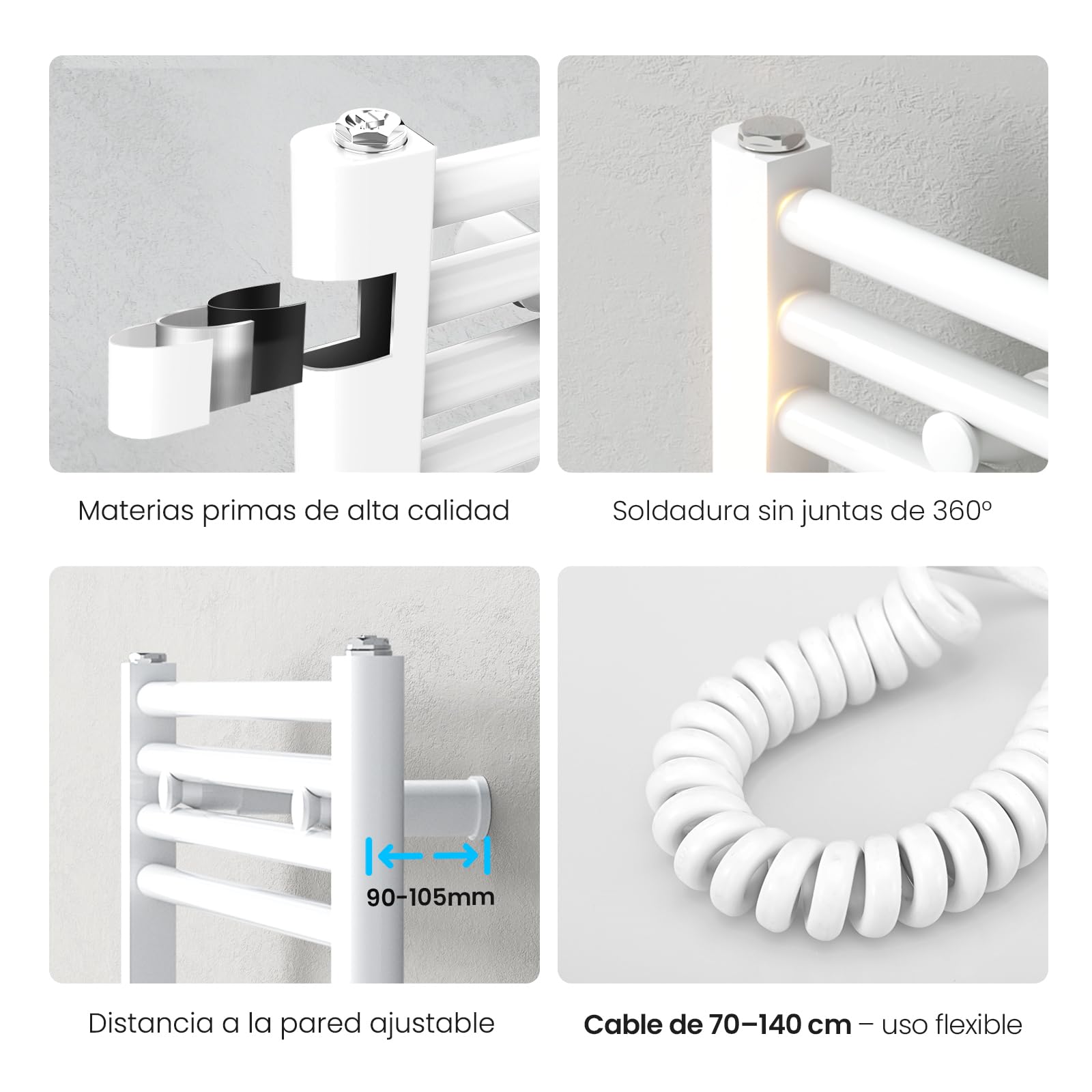 Heilmetz Radiador Toallero Eléctrico 100x40 cm con WiFi, Secatoallas Inteligente con Control por App Tuya, Termostato Programable y Temporizador, Blanco 300W