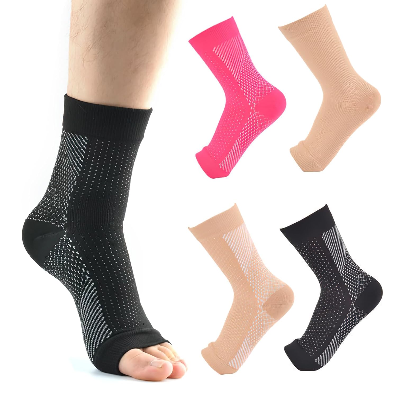 Sports Ankle Support Socks, 4 Pairs Plantar Fasciitis Compression