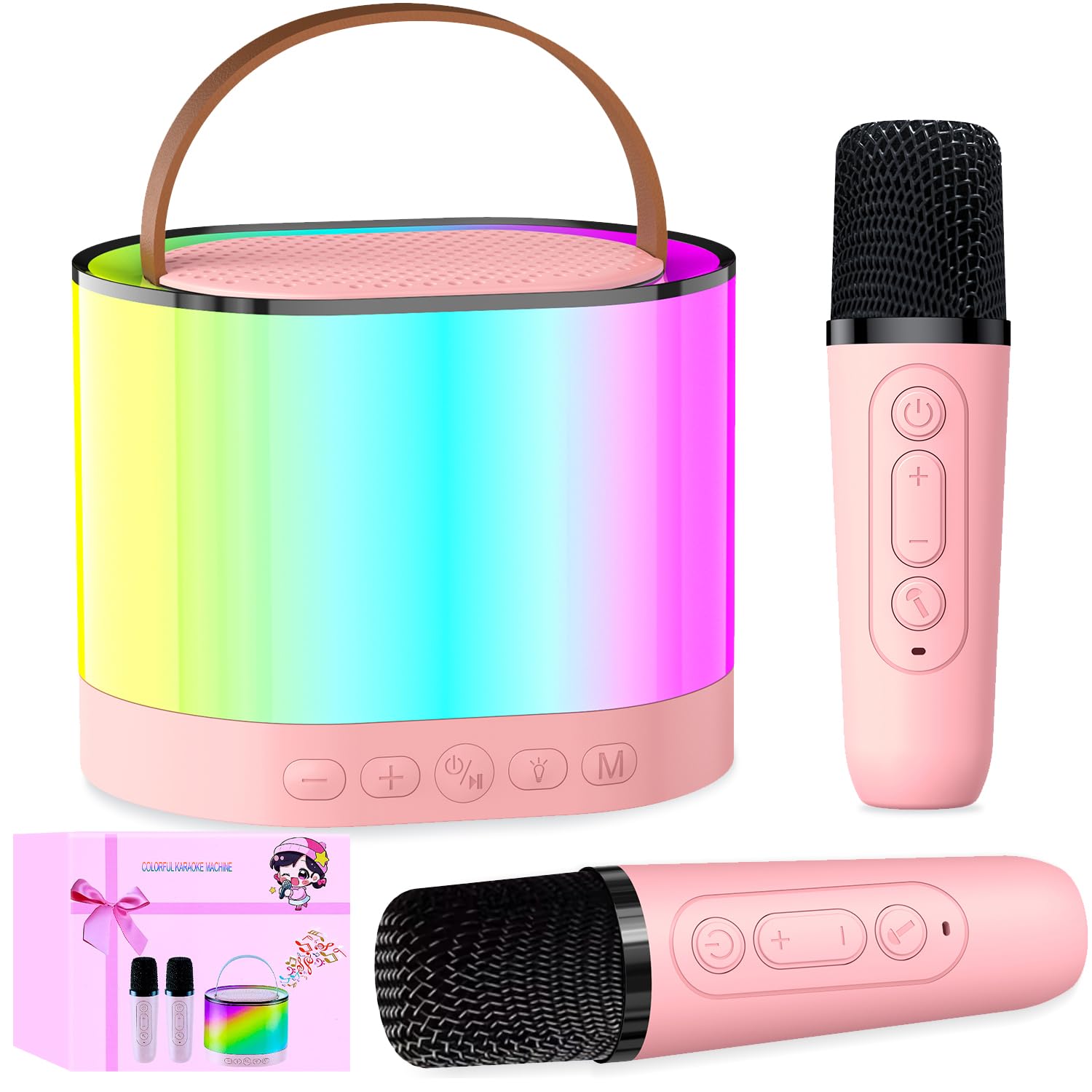 Mini Karaoke Machine with 2 Wireless Microphones for Kids Adults, 2025 Popular Portable Bluetooth Speaker Gift for Girls T...