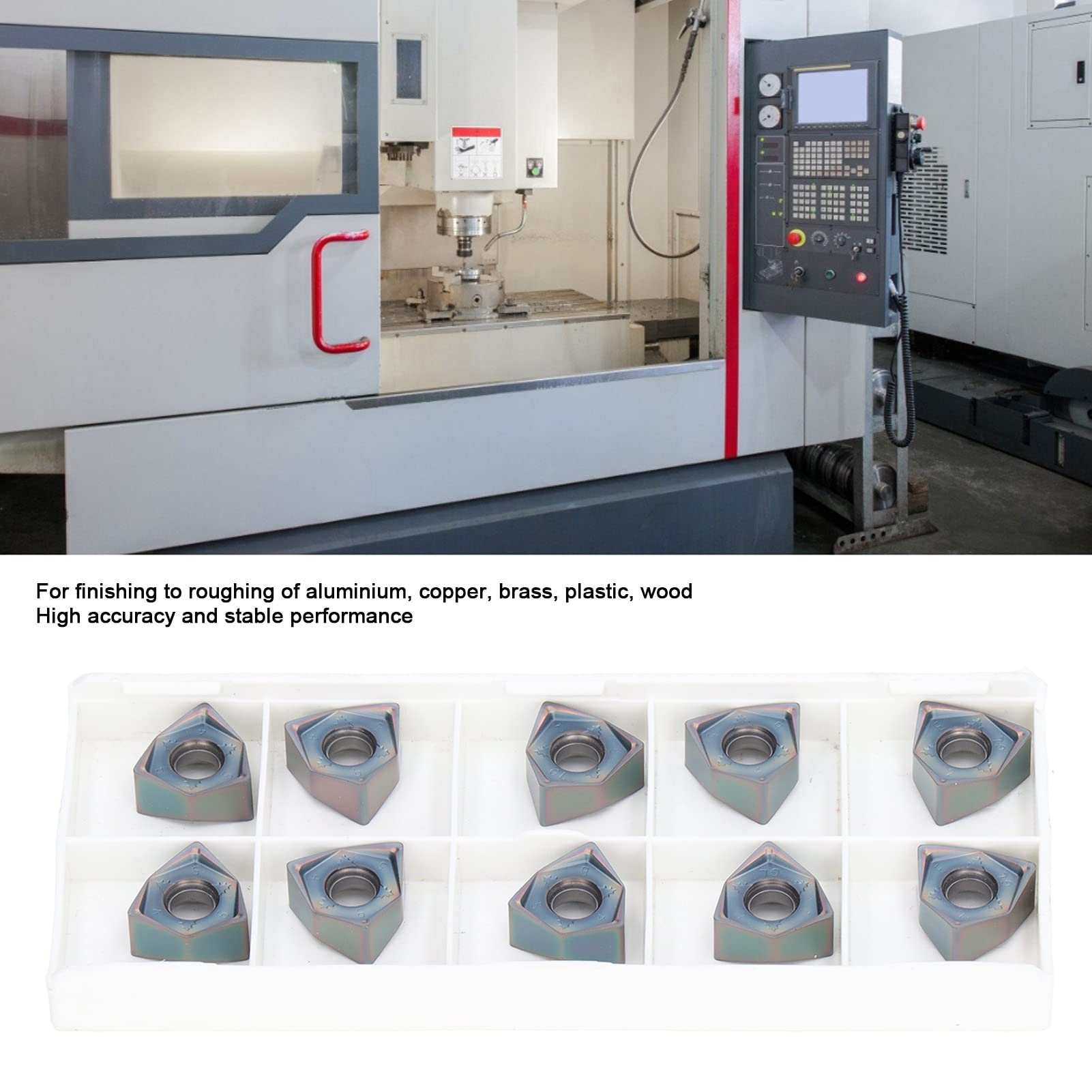 Generic 10 szt. Wysokowydajne Płytki Węglikowe Duża prędkość Skrawania do Toczenia i Wykańczania CNC Stal Żeliwo Metale Nieżelazne (10 szt. WNEU080608-GL)