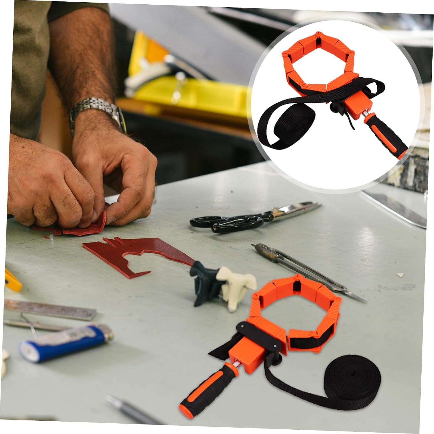 Homoyoyo Adjustable Strap Clamp Multi Functional Band Clamp for Woodworking for Various Angles and Tightening Projects and Versatile Tool