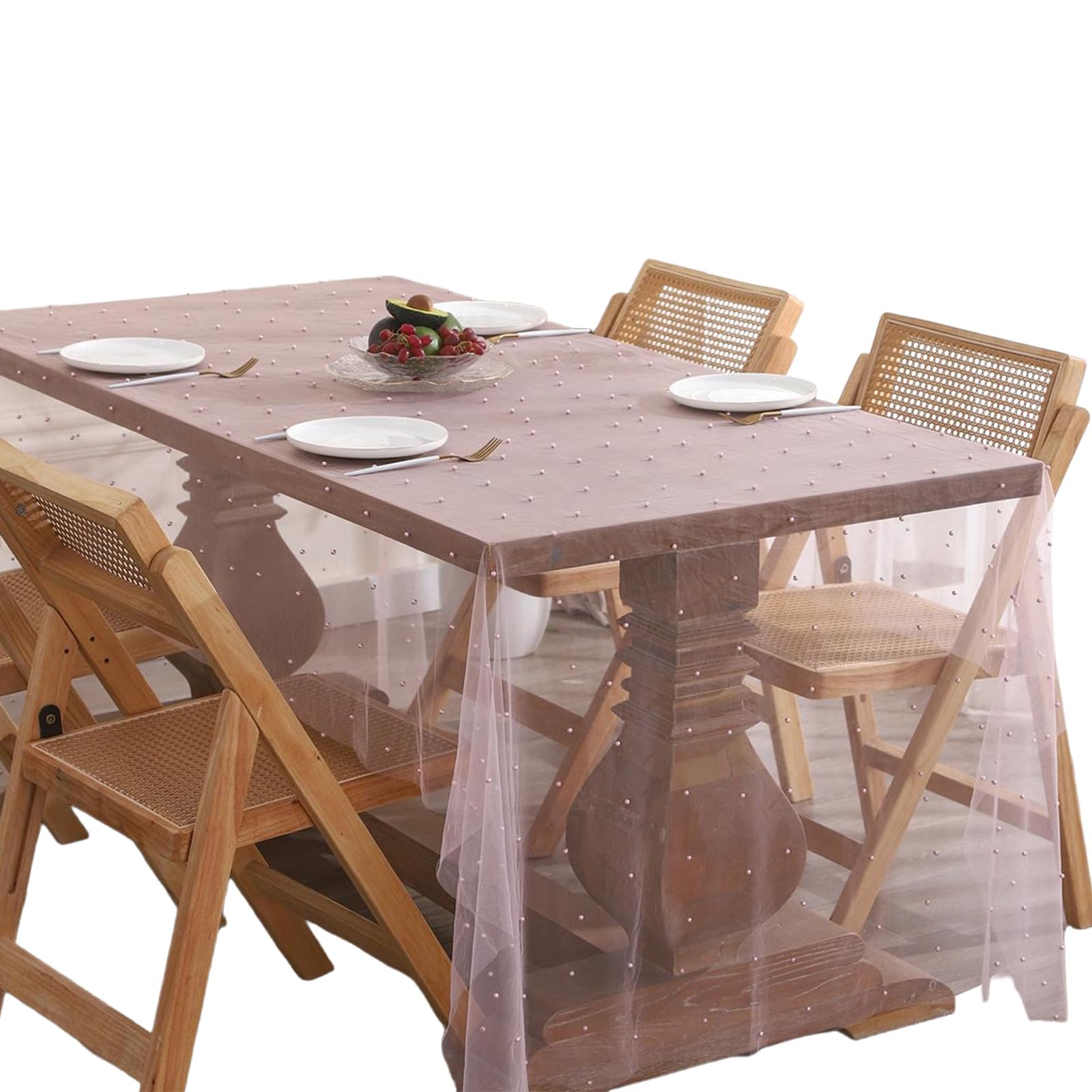 Tsophreniq Pearls Decorated Tablecloth in Various Sizes Breathable Organza Materials for Banquets Event and Home Setting Decorative Pearls Tablecloth