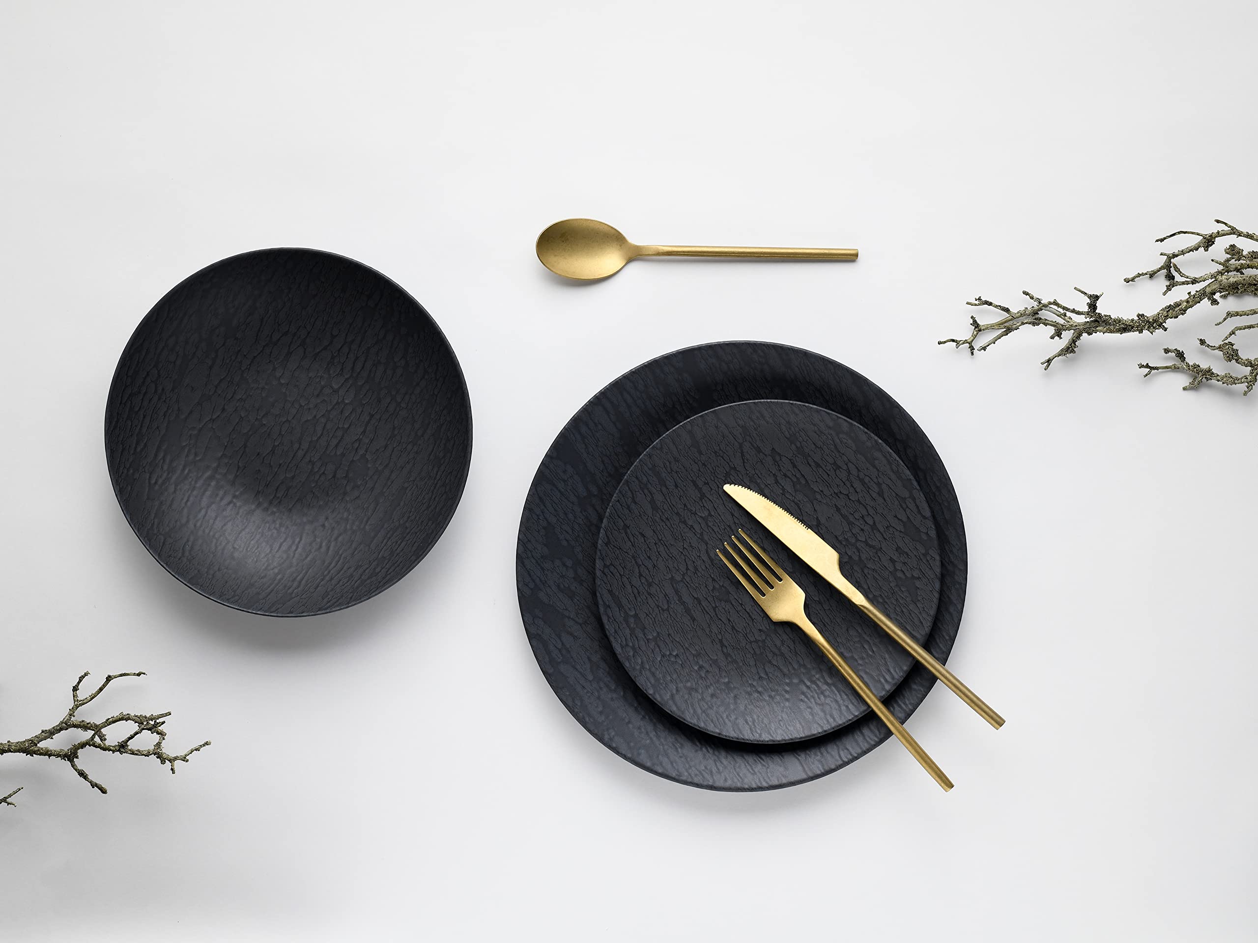 CreaTable, 20540, seria SchieferBlack, 12-częściowy zestaw naczyń, zestaw talerzy z kamionki, nadaje się do mycia w zmywarce i używania w kuchence mikrofalowej, wyprodukowano w Portugalii