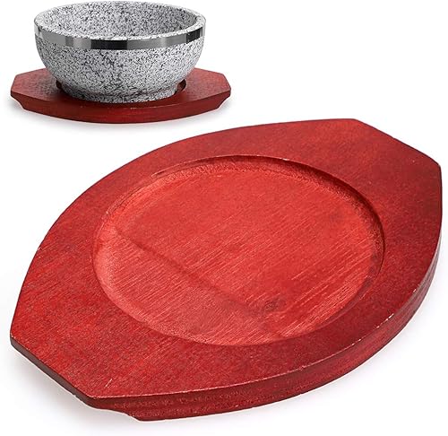 Miniatura 1 de MDLUU Trivet de madera, base de madera con asa, base de madera para cuenco de piedra, platos calientes