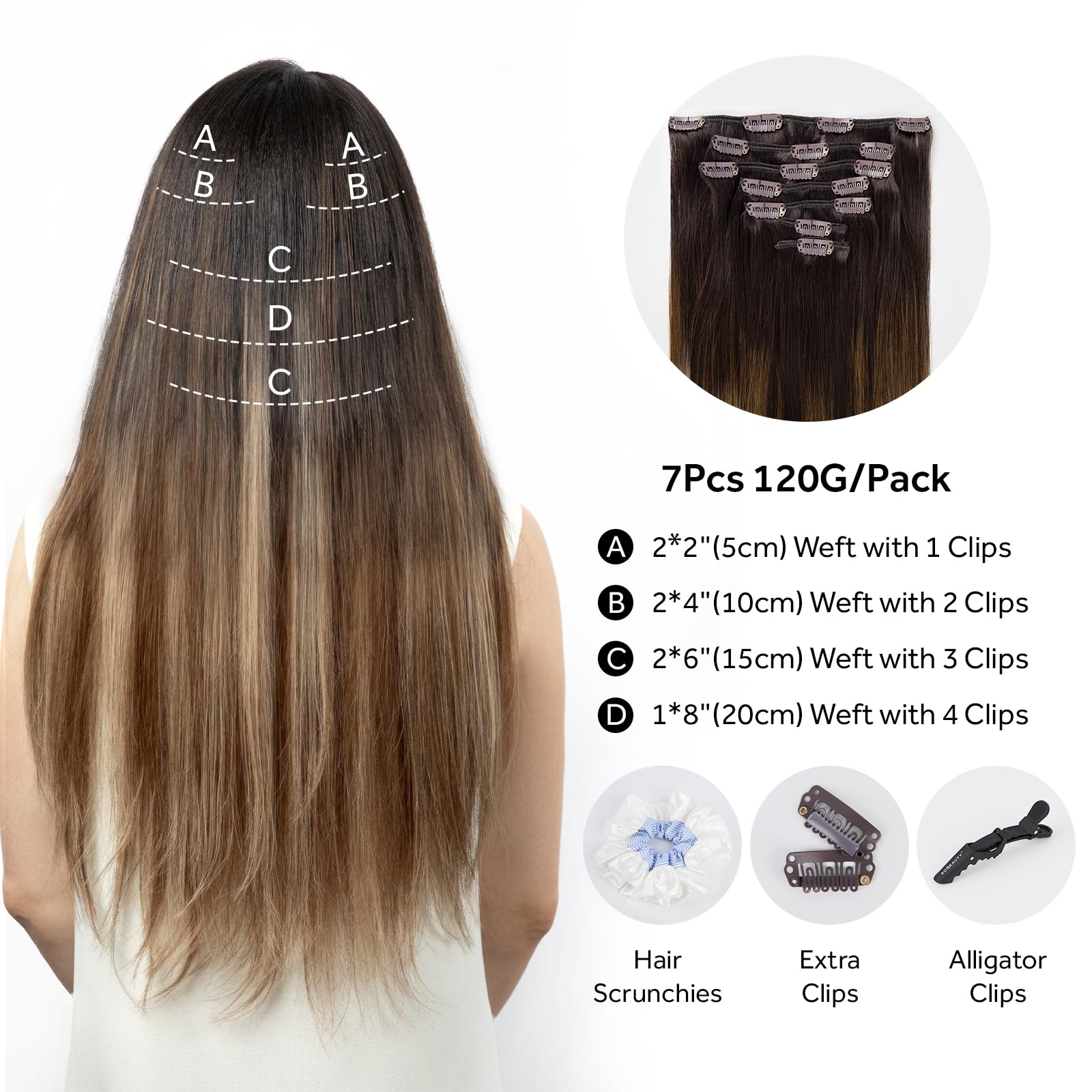 SOBEAUTY Hair Extensions Clip in, Real Human Hair Extensions, 100% Human Hair Extensions Double Weft - Image 2