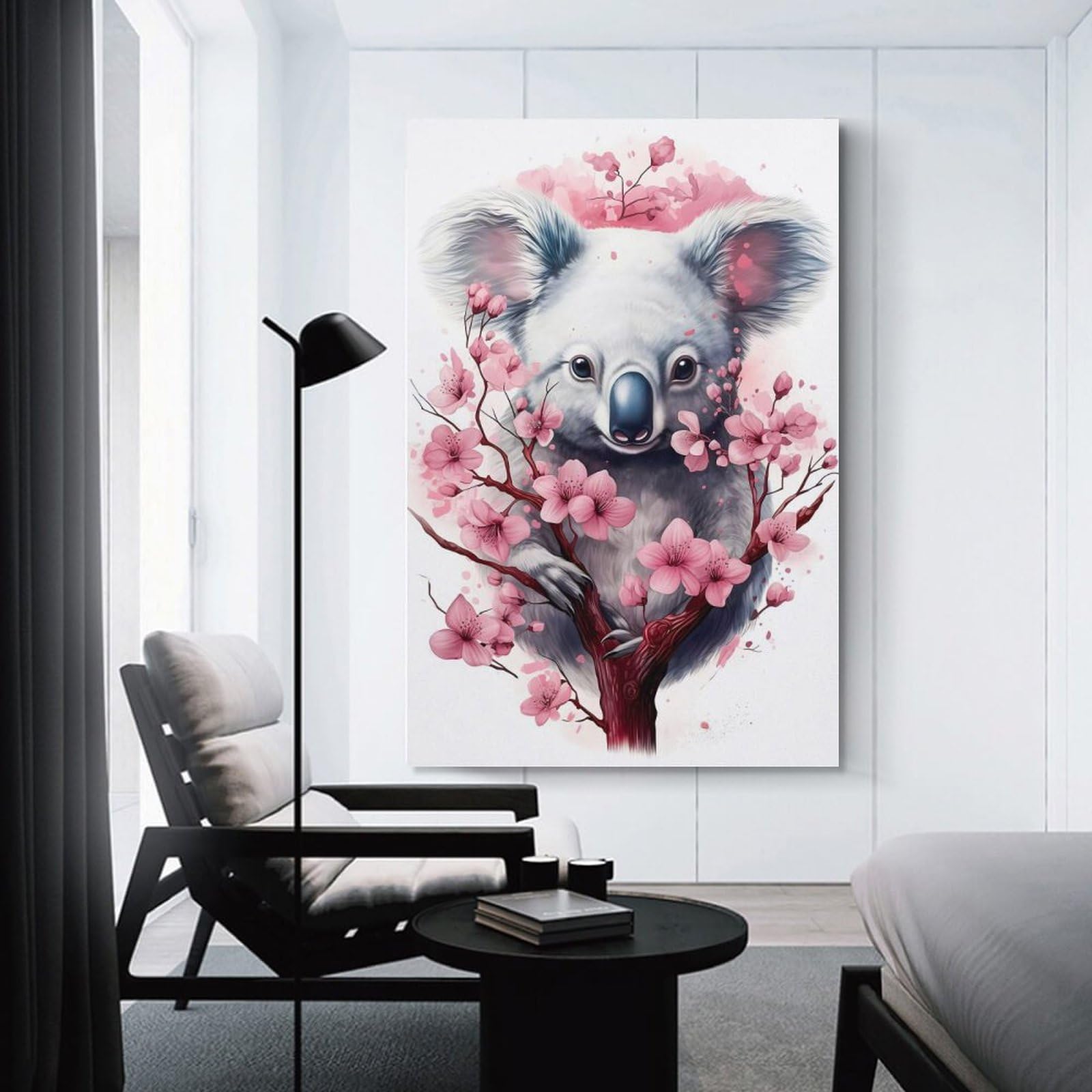 Junmoney Unframe-Style-1 Canvas Wall Art Cherry Blossom Koala, 24X36inch(60X90cm), For Lounge, Study, Hallway Or Flat Walls, Canvas Wall Art That Fits Changing Layouts