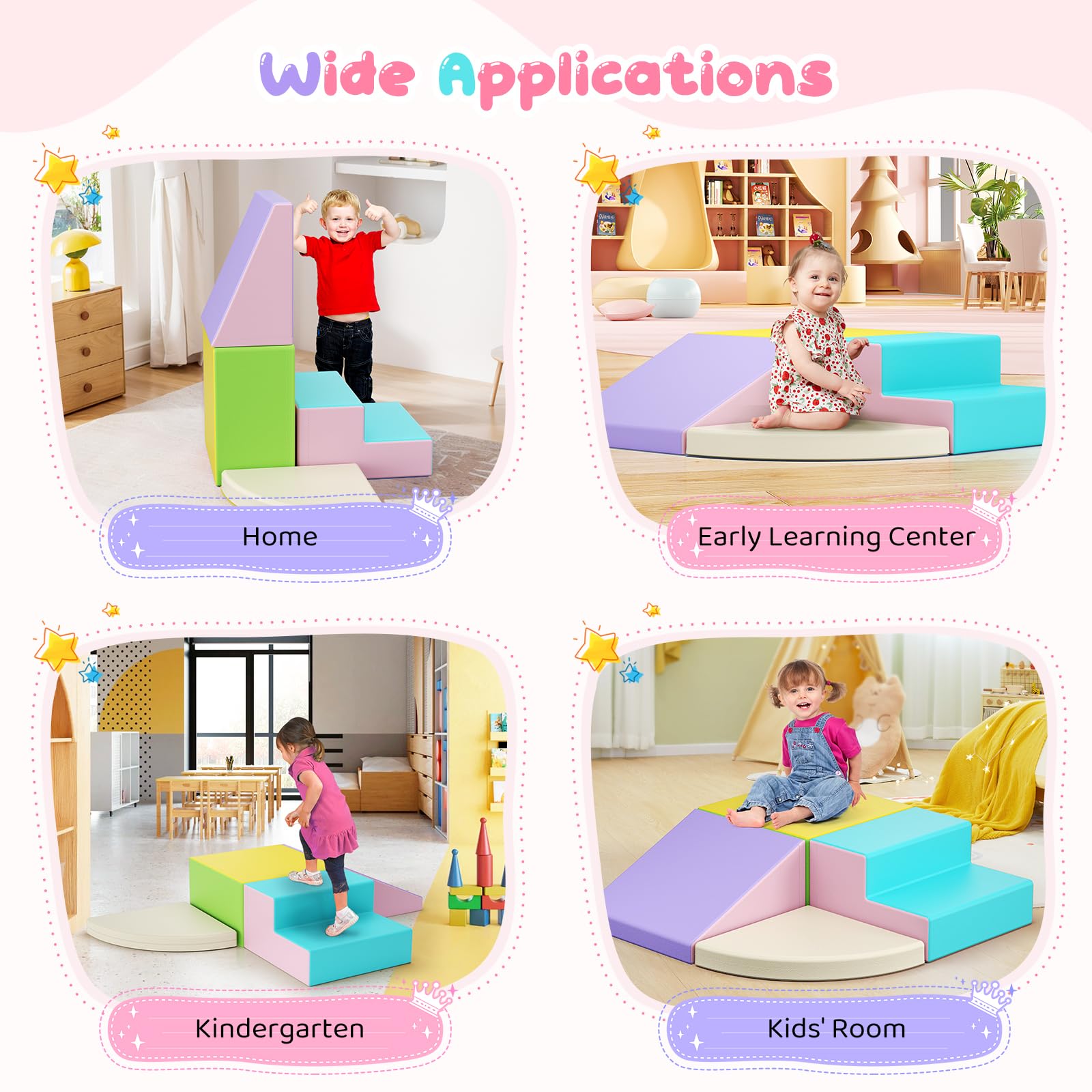 Bloques de construcción de Espuma XXL para niños, Bloques de Espuma para Escalar con Funda de Cuero, Juego Suave para Escalar para niños pequeños de 1 a 3 años (Macaron-4pcs)