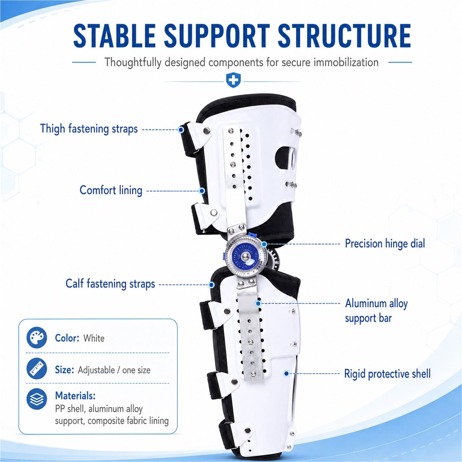Tutore Ginocchio Regolabile ROM Ortesi Post Operatoria per ACL MCL PCL Immobilizzatore Articolato Riabilitazione Lesioni Legamenti Supporto Ortopedico Uomo Donna(160-200cm)