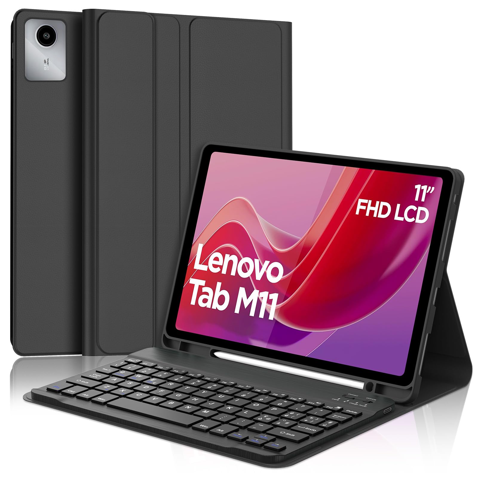 JADEMALL Custodia Tastiera per Lenovo Tab M11 11 Pollici 2024, Italiana QWERTY Tastiera Bluetooth Magnetica Staccabile per Lenovo Tab M11 11" 2024 (TB330FU/330XU), Nero