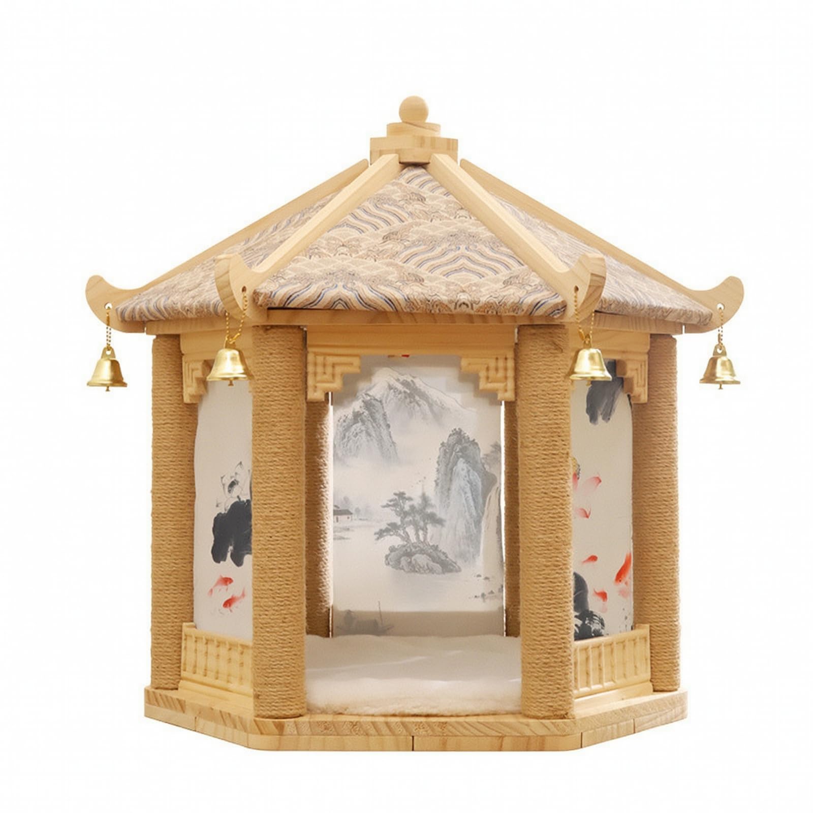 Struttura Arrampicata per Gatti con Tiragraffi in Sisal E Legno Massello con Pannelli Decorativi Stile Inchiostro Adatta per Soggiorno E Camera da Letto