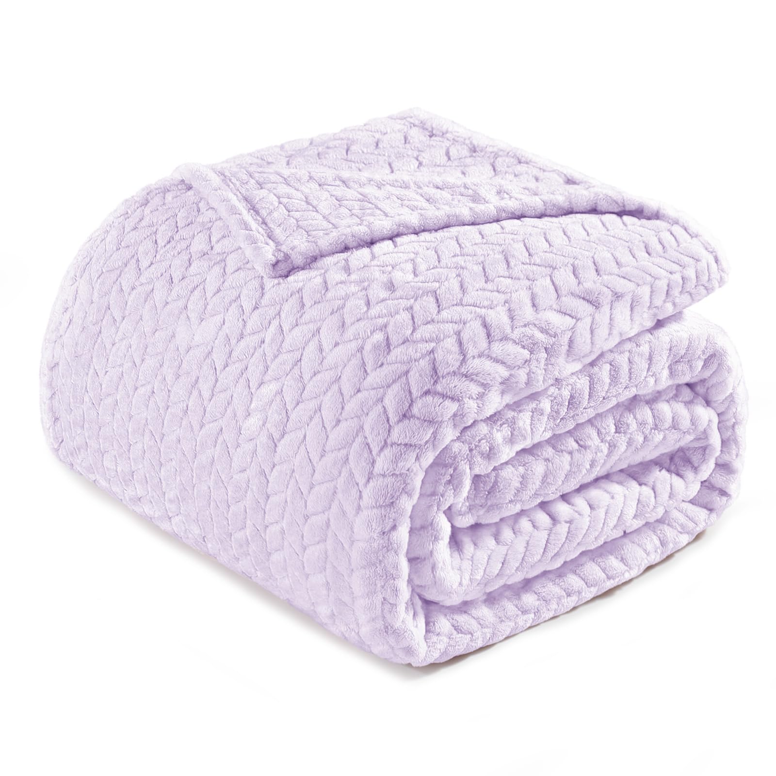 Exclusivo Mezcla Fleece Double Size Blanket for Bed, 150x200 CM Soft Cozy Jacquard Flannel Blanket, Lightweight Fuzzy Plush Warm for All Seasons, Lilac Purple — image 1