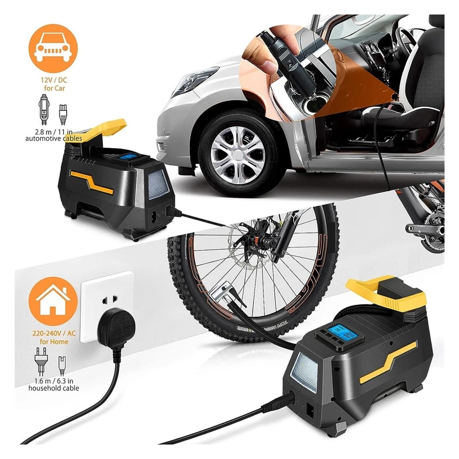 Inflator do opon samochodowych AC/DC 12V sprężarka powietrza 2 w 1 podwójna moc przenośna elektryczna pompa pojazdów motocykl Szybkie Pompowanie Wysiłku(AC-DC Type)