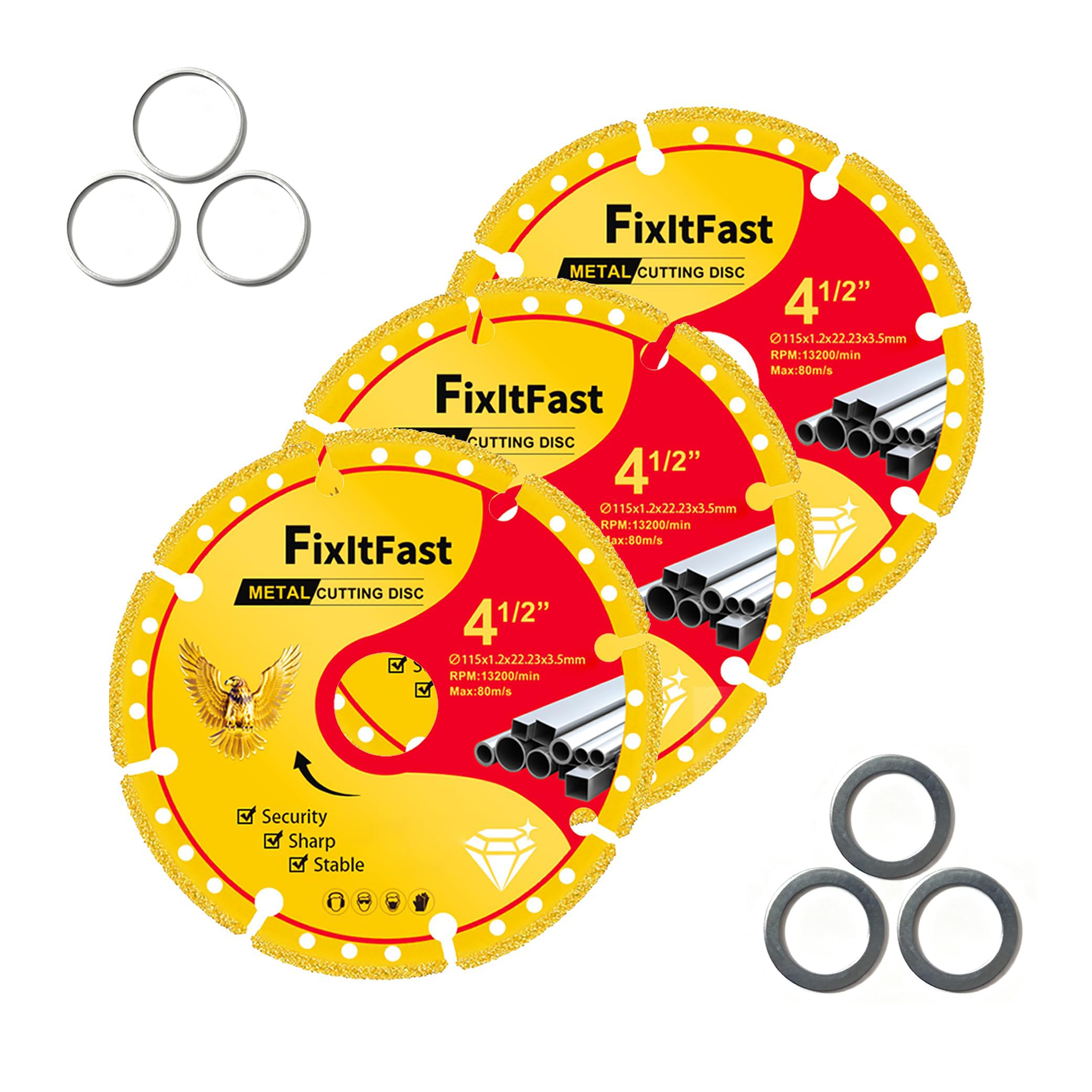 FIXLTFAST Diamond Metal Cutting Wheel 4 1/2 in for Angle Grinder Blade,Cut Off Wheel 7/8 Arbor 4/5 with 6000+ Cuts on Rebar,Iron,INOX- 3 Pack