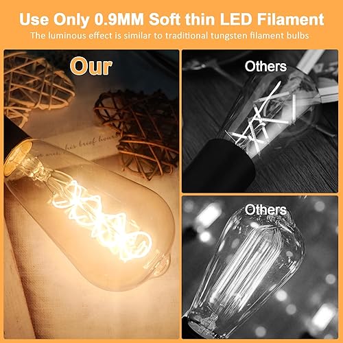 Miniatura 3 de Bombilla LED E26 equivalente a 4 W, equivalente a 40 vatios, bombillas Edison vintage, blanco cálido 2200 K, ámbar E26, bombilla Edison regulable,