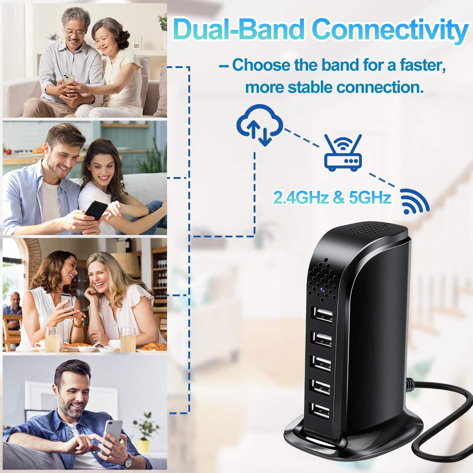 TANGMI Telecamera Spia WiFi, Hub di Ricarica 5-in-1 Mini Telecamera Spia Nascosta, WiFi 2.4G & 5Ghz 1080P HD con Rilevamento del Movimento e Avvisi Istantanei per Casa e Ufficio - 3