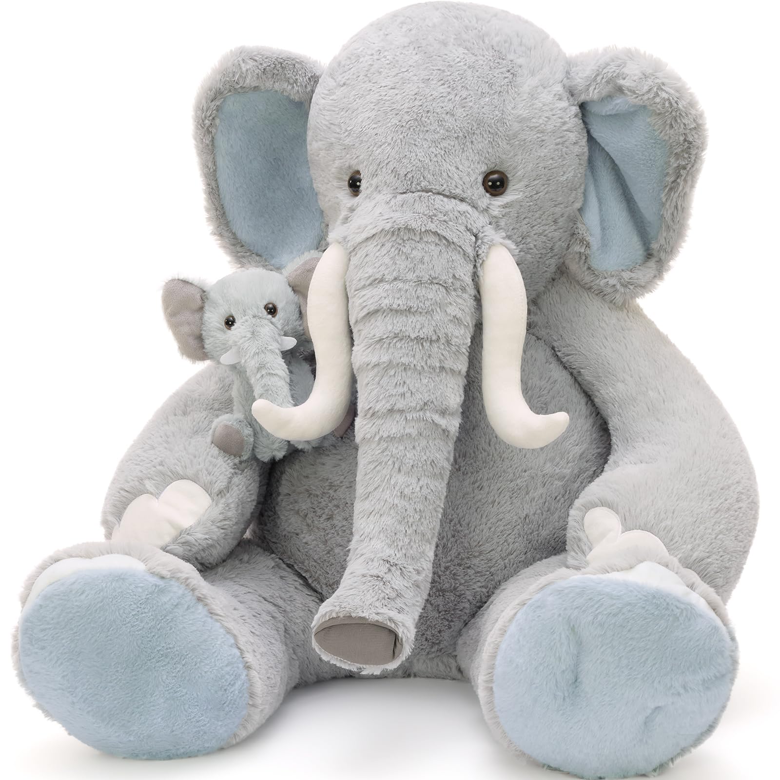 MorisMos XXL Elefante Peluche Gigante, 100cm Realistico Grigio Elefante Grande, Kawaii Morbido Animali di Peluche Regalo per Fidanzate Bambini Compleanno Natale Deco