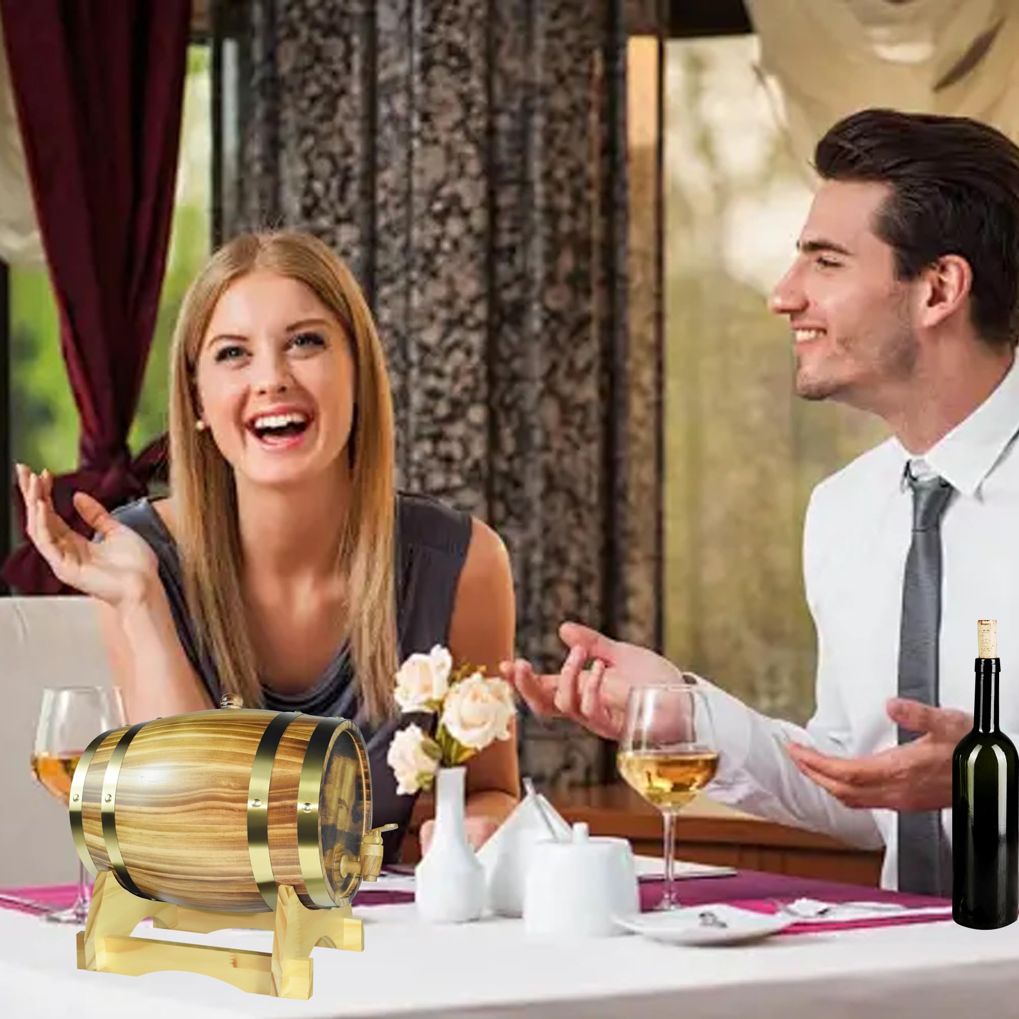 Fût à whisky de 5 litres, Grande Capacité Tonneau à Vin en Bois avec copeaux de chêne, Fût traditionnel de vin et de whisky Pour servir une table, pour vin, Whisky & Eau-de-Vie, Jaune clair