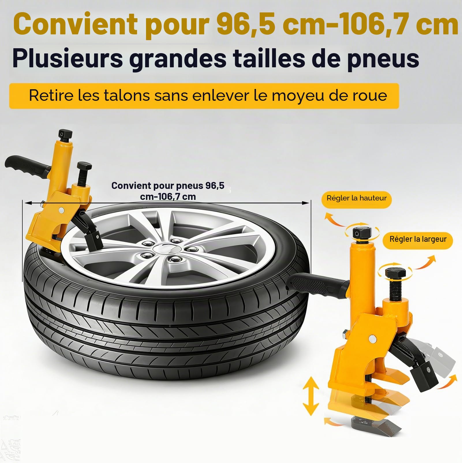 Outil de démontage manuel pour pneus de 38" à 42", outil de changement de pneu de camion, tracteur, structure en acier renforcé, avec patins en caoutchouc antidérapants, portable