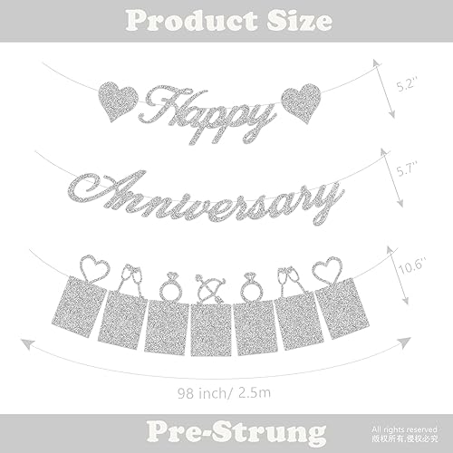 Miniatura 3 de Decoraciones de fiesta de feliz aniversario, pancarta plateada de feliz aniversario y pancarta de fotos para decoración de fiesta de aniversario de