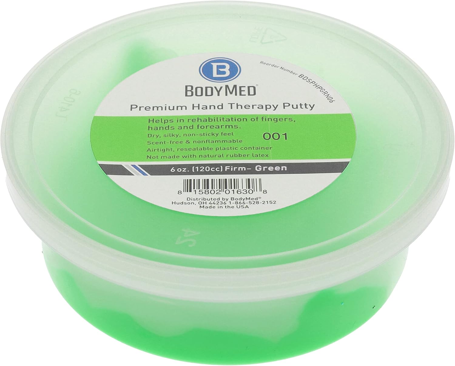 BodyMed Premium Hand Therapy Putty, Green, 6 Oz., Firm, Strengthening Therapy Putty