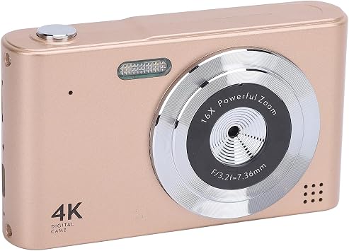 48MP 4K Digital Camera, Retro CCD Camera Digital SLR Camera for Photography, 16x Zoom, 2.4 IPS Screen, Built in Flash, Autofocus, Vlogging Video Cameras for Travel Gold