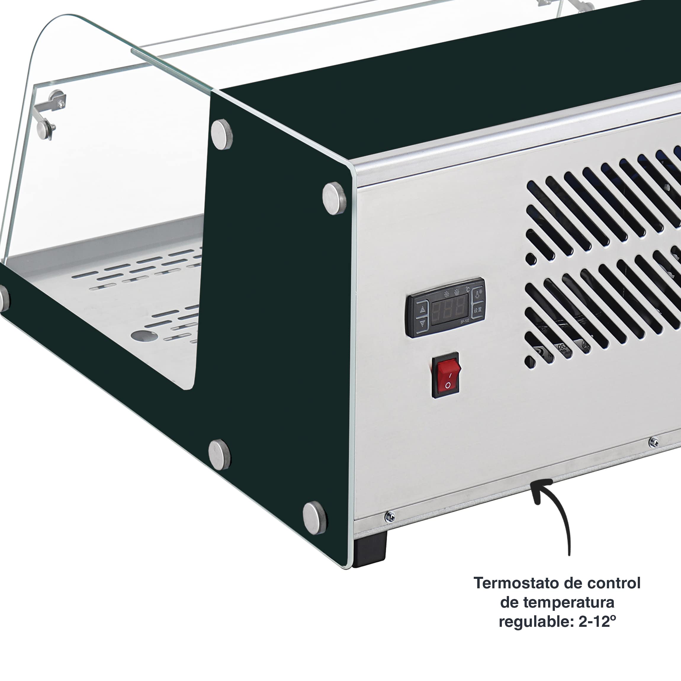 Lacor - 69607 - Vitrina Refrigerada, Expositor de Alimentos, Cristal y Acero Inoxidable, 105 W, Capacidad: 40 L, Termostato Regulable: 2ºC - 12ºC