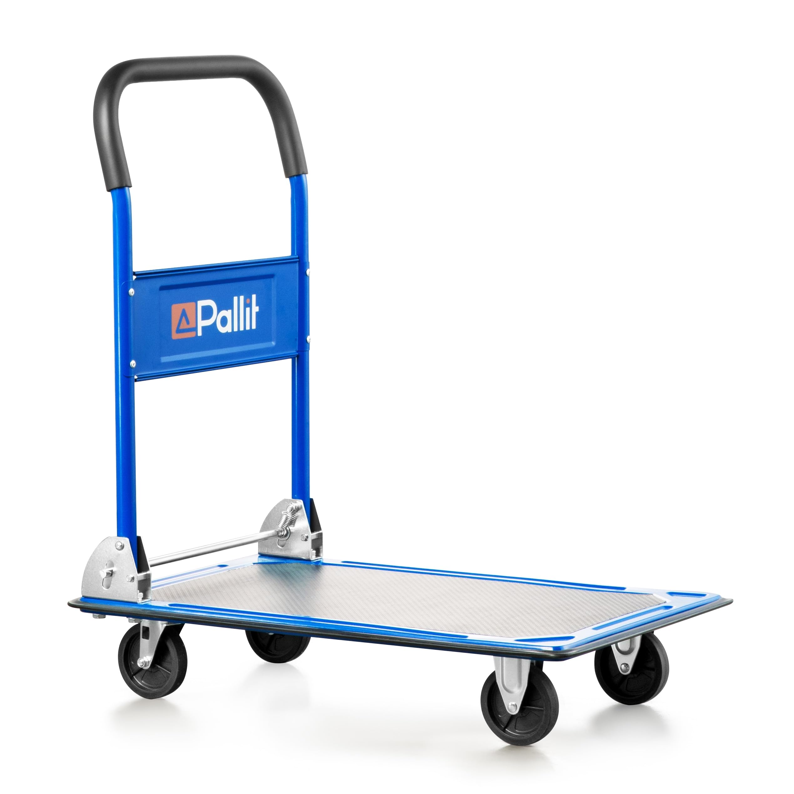 Pallit - Carretilla de transporte plegable en azul, 150 kg de capacidad de carga, carrito portaequipajes con plataforma, revestimiento antideslizante, ayuda al transporte, carretilla manual
