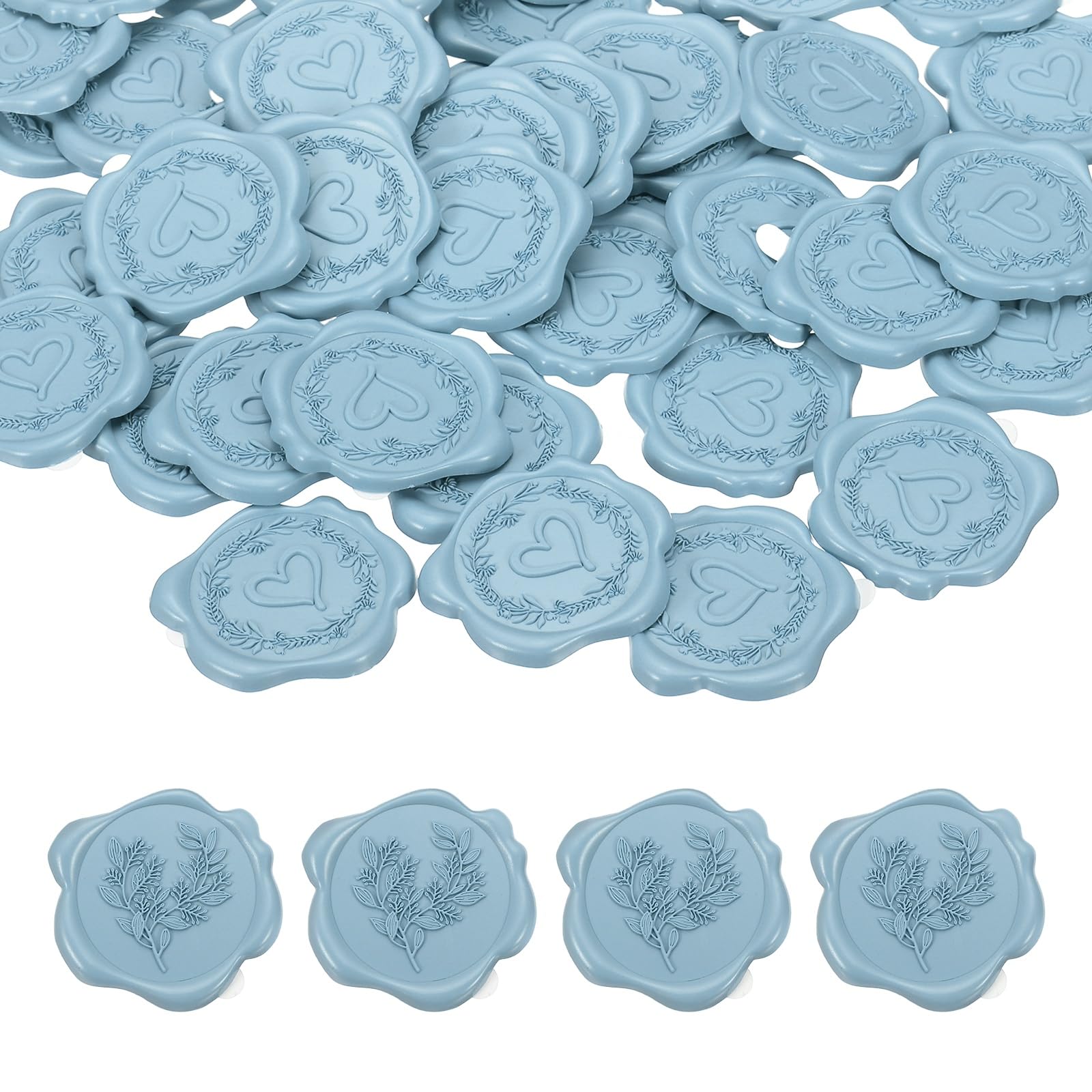 PATIKIL 50Pcs Heart Wax Seal Stickers, Love Embossed Self Adhesive Backed Envelopes Seal Sticker Accessories for Wedding Invitation Letter Birthday Party Gift, Blue