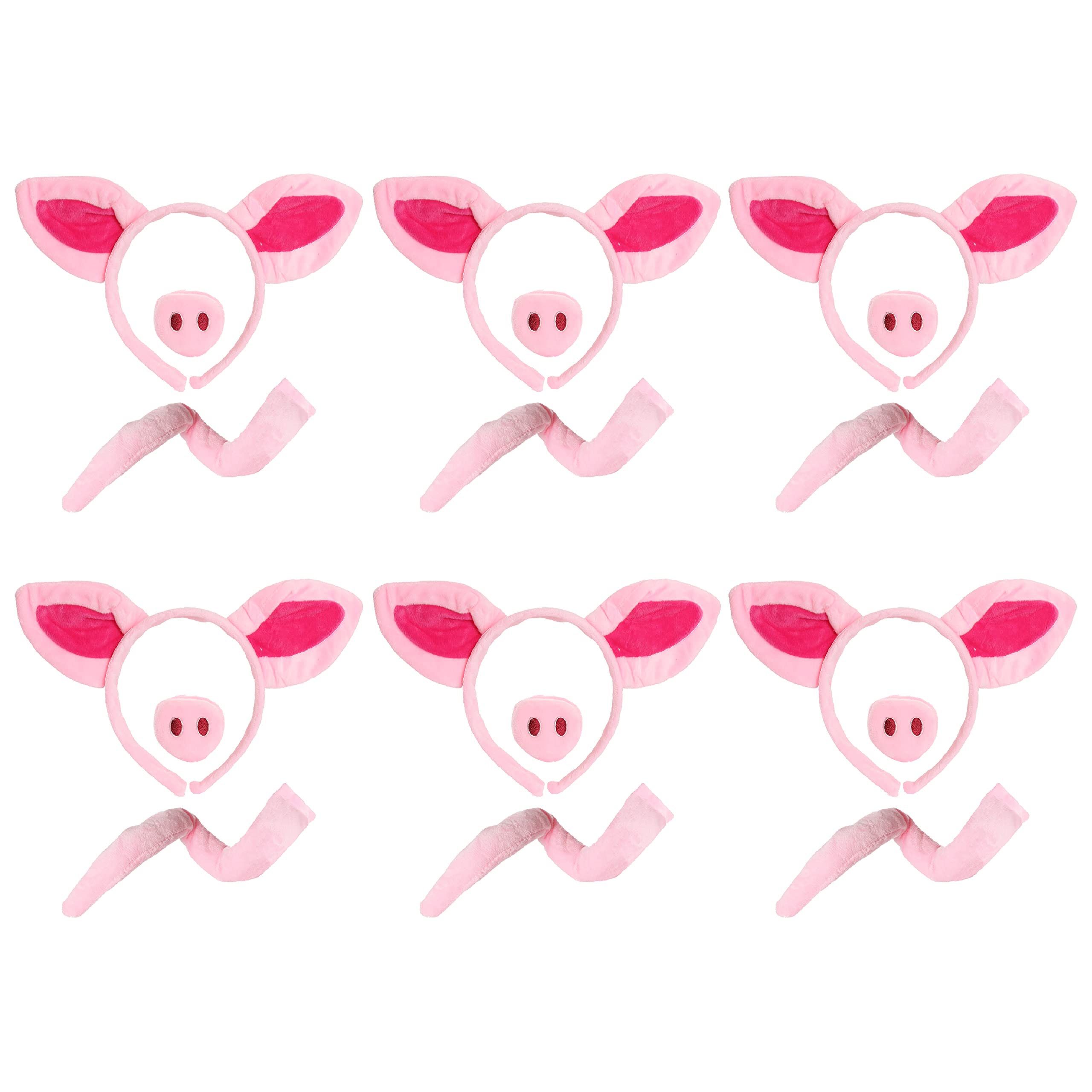 I LOVE FANCY DRESS Pig Costume Accessory Kit - Pink Pig Ears on Headband, Fake Pig Nose and Pig Tail - One Size - Pack Of 6