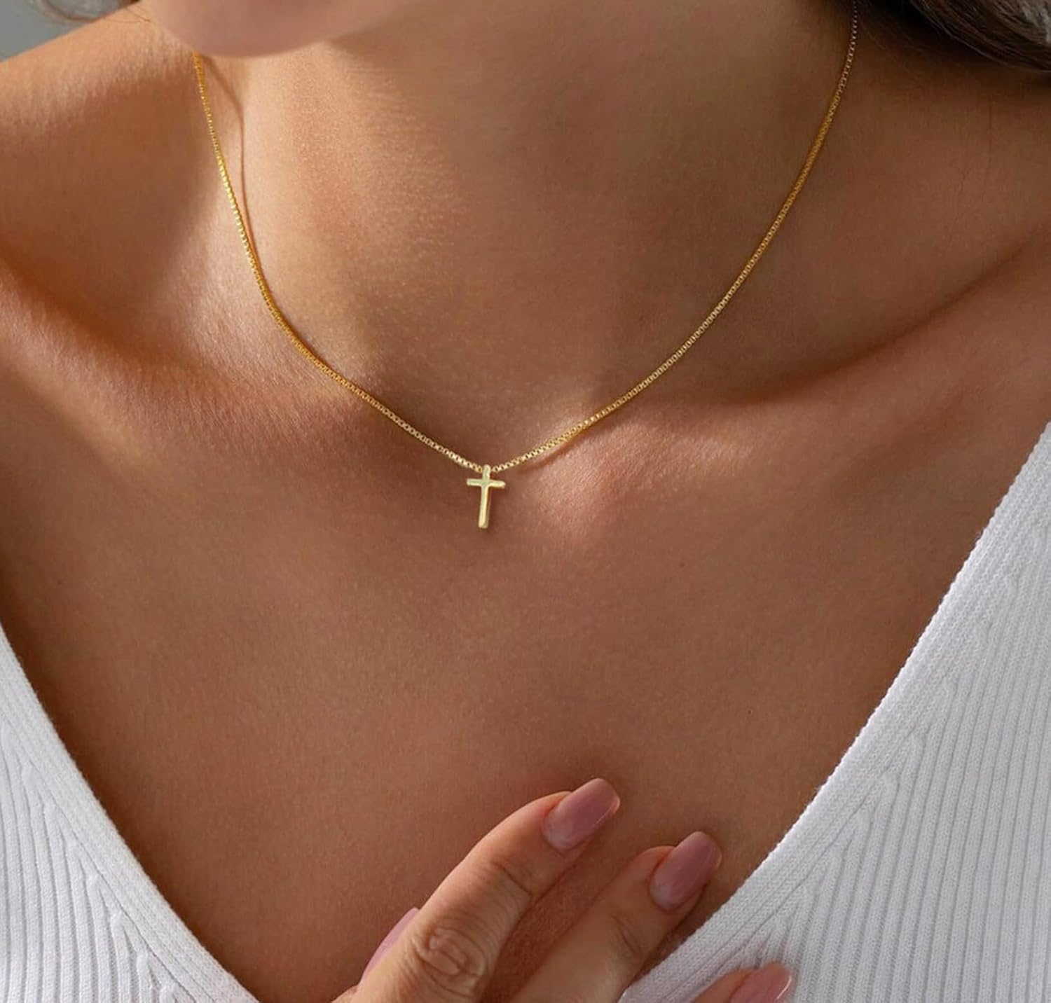 Women’s Gold Plated Small Cross Pendant Necklace - Minimalist Charm Jewelry for Daily Wear - Image 3
