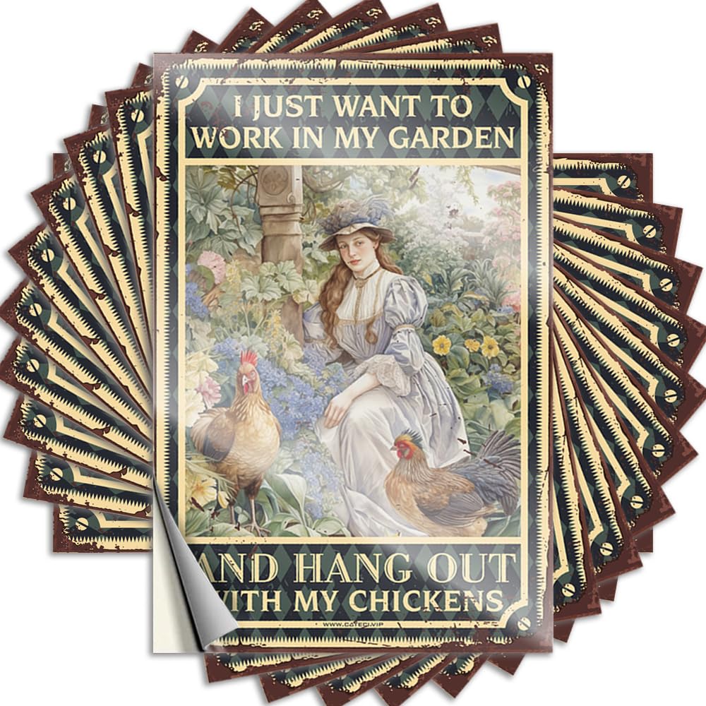 Farm Chicken I Just Want to Work in My Garden and Hang Out with My Chickens Case Vintage - Cute Tattoos Self Adhesive Sticker(6X9CM)