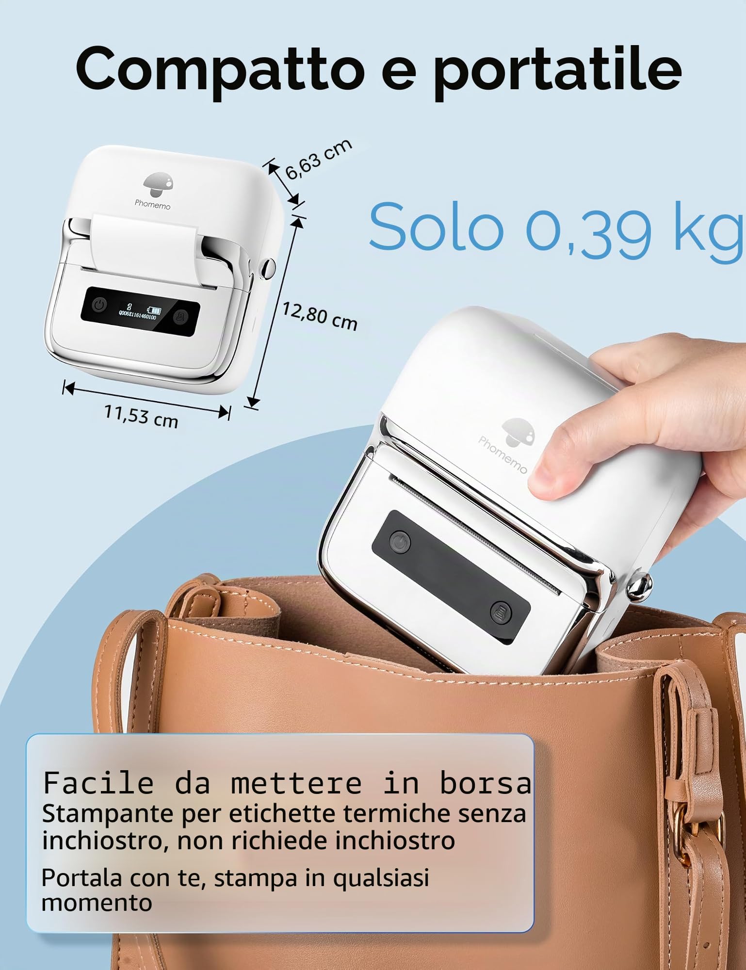 Phomemo M250 Stampante per Etichette - 3 Inch Stampante Termica Portatile, Supporto per Etichettatrice Bluetooth da 20-75 mm, Mini Stampante Etichette Adesive per Piccole Imprese, Casa e Ufficio