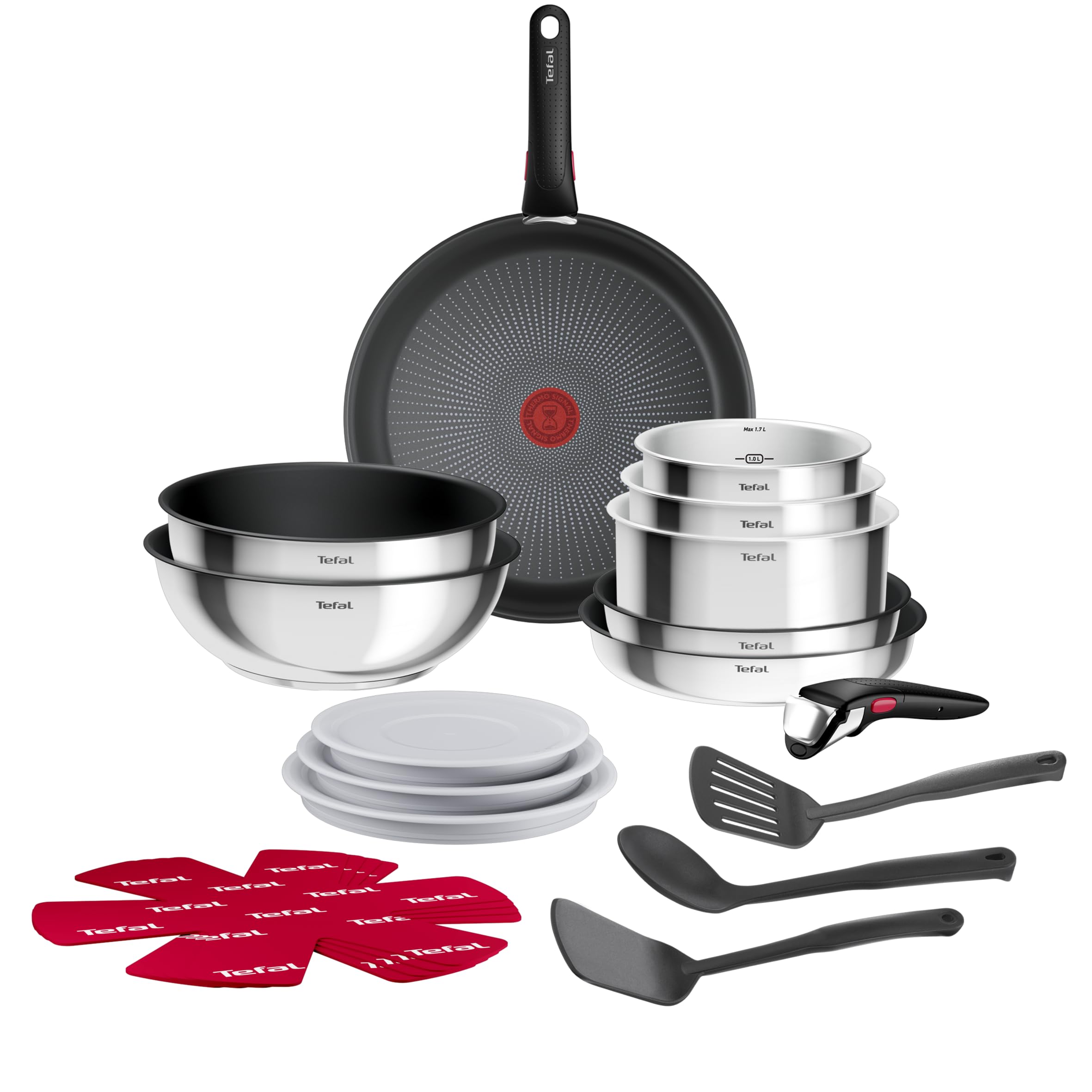Tefal Ingenio - Set di pentole 20 padelle 2 maniglie rimovibili, induzione, rivestimento antiaderente, impilabile, compatibile con lavastoviglie, Emotion L897SK04